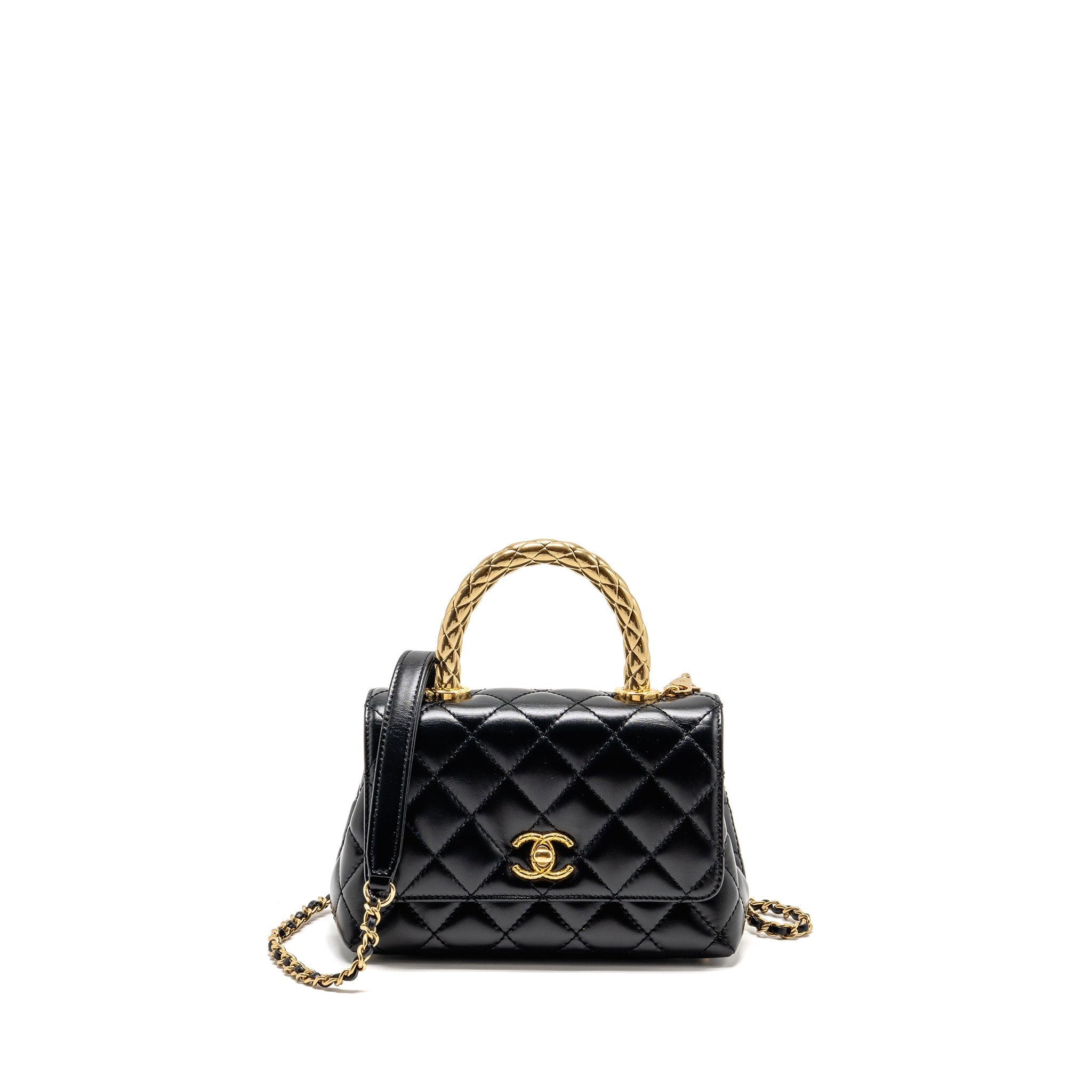 CHANEL METAL TOP HANDLE COCO HANDLE MINI SHINY CALFSKIN BLACK GHW (MICROCHIP)