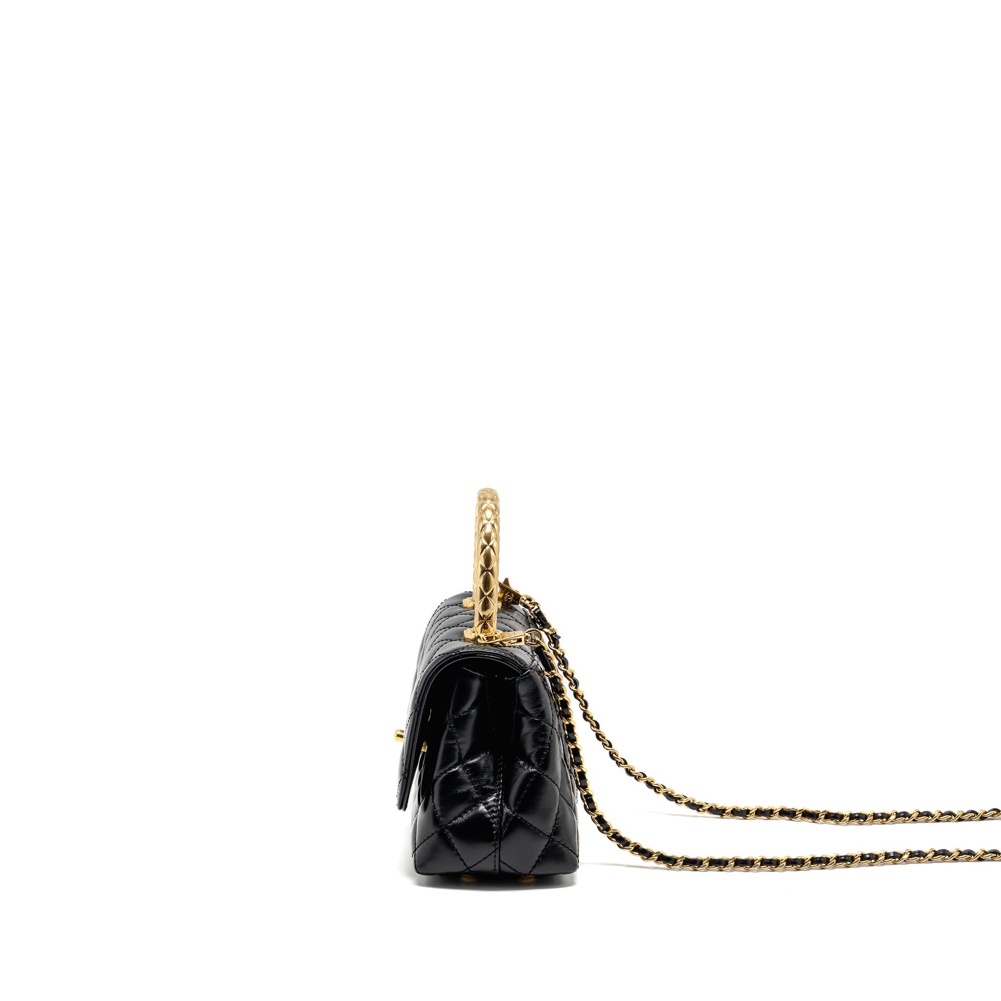 CHANEL METAL TOP HANDLE COCO HANDLE MINI SHINY CALFSKIN BLACK GHW (MICROCHIP)