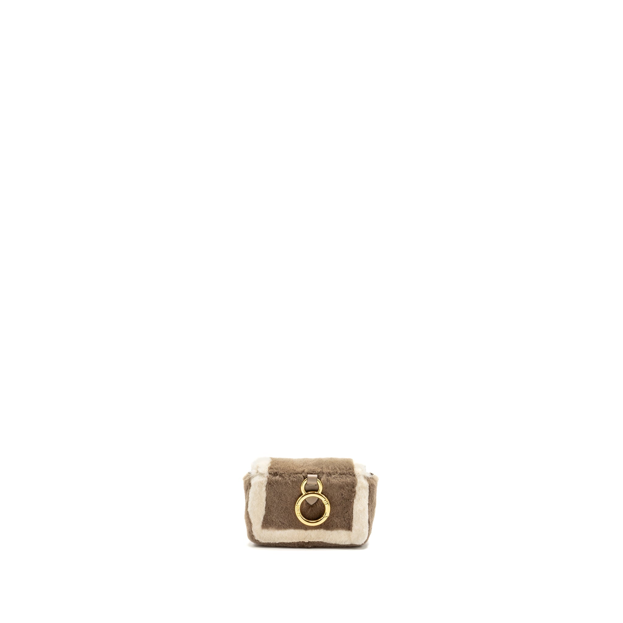 FENDI NANO CHAIN BAGUETTE CHARM BAG SHEARLING BROWN/CREAM GHW