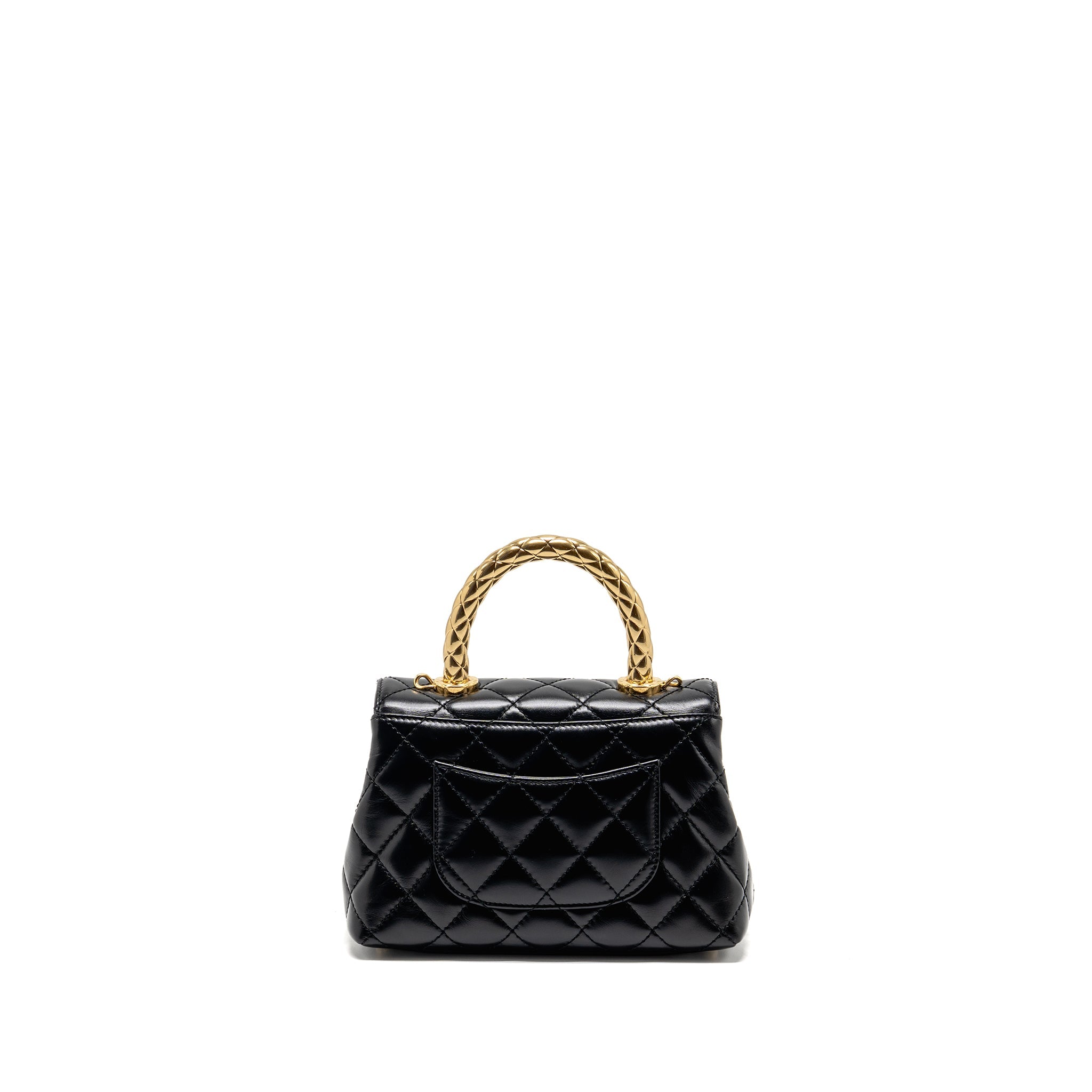 CHANEL METAL TOP HANDLE COCO HANDLE MINI SHINY CALFSKIN BLACK GHW (MICROCHIP)