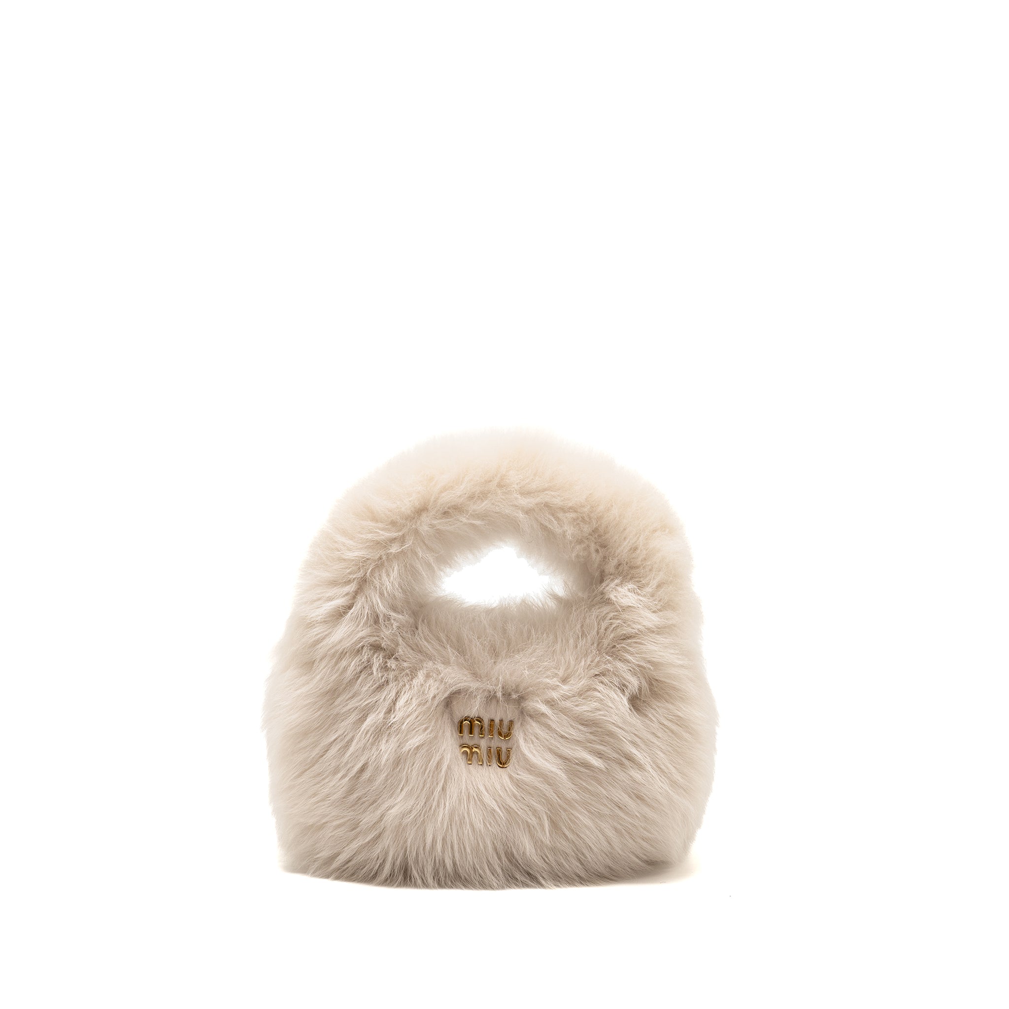 MIU MIU WANDER BAG SHEARLING LIGHT GREY GHW