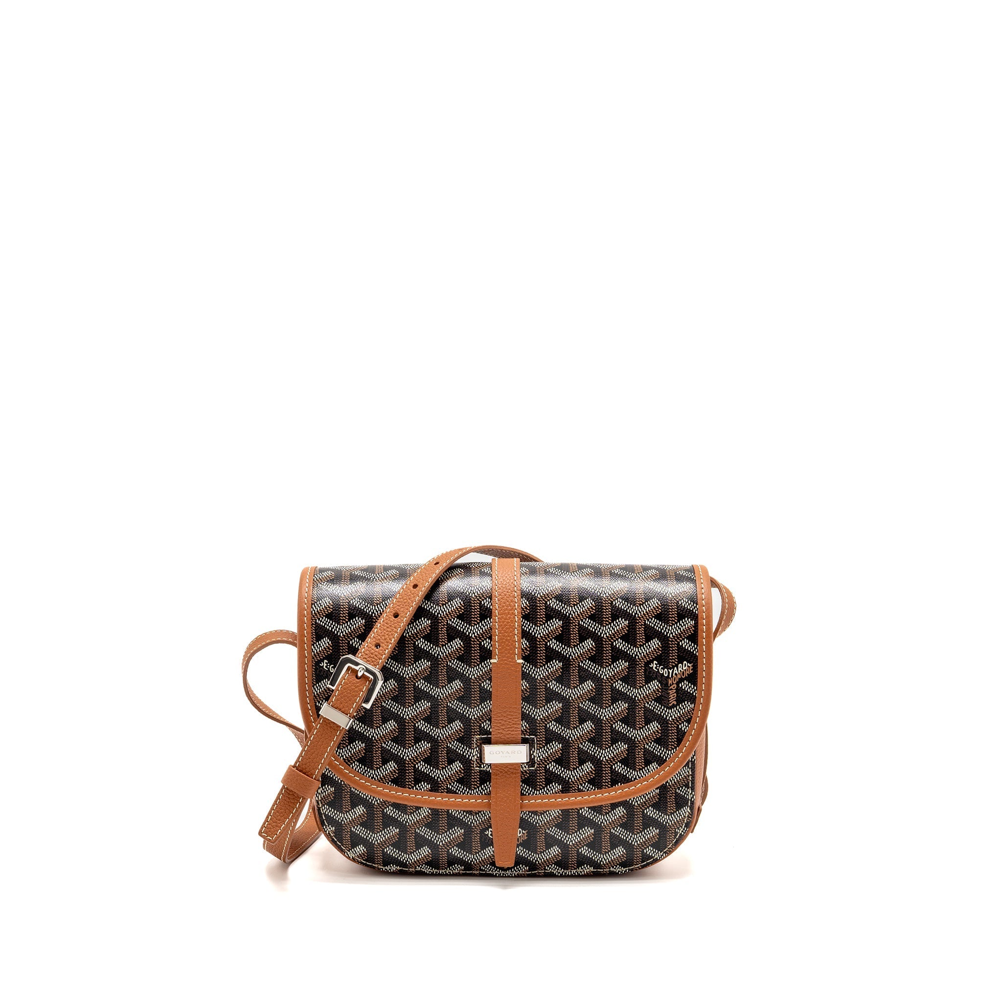 GOYARD BELVEDERE PM MESSENGER BAG GOYARDINE CANVAS / CALFSKIN BLACK/TAN SHW