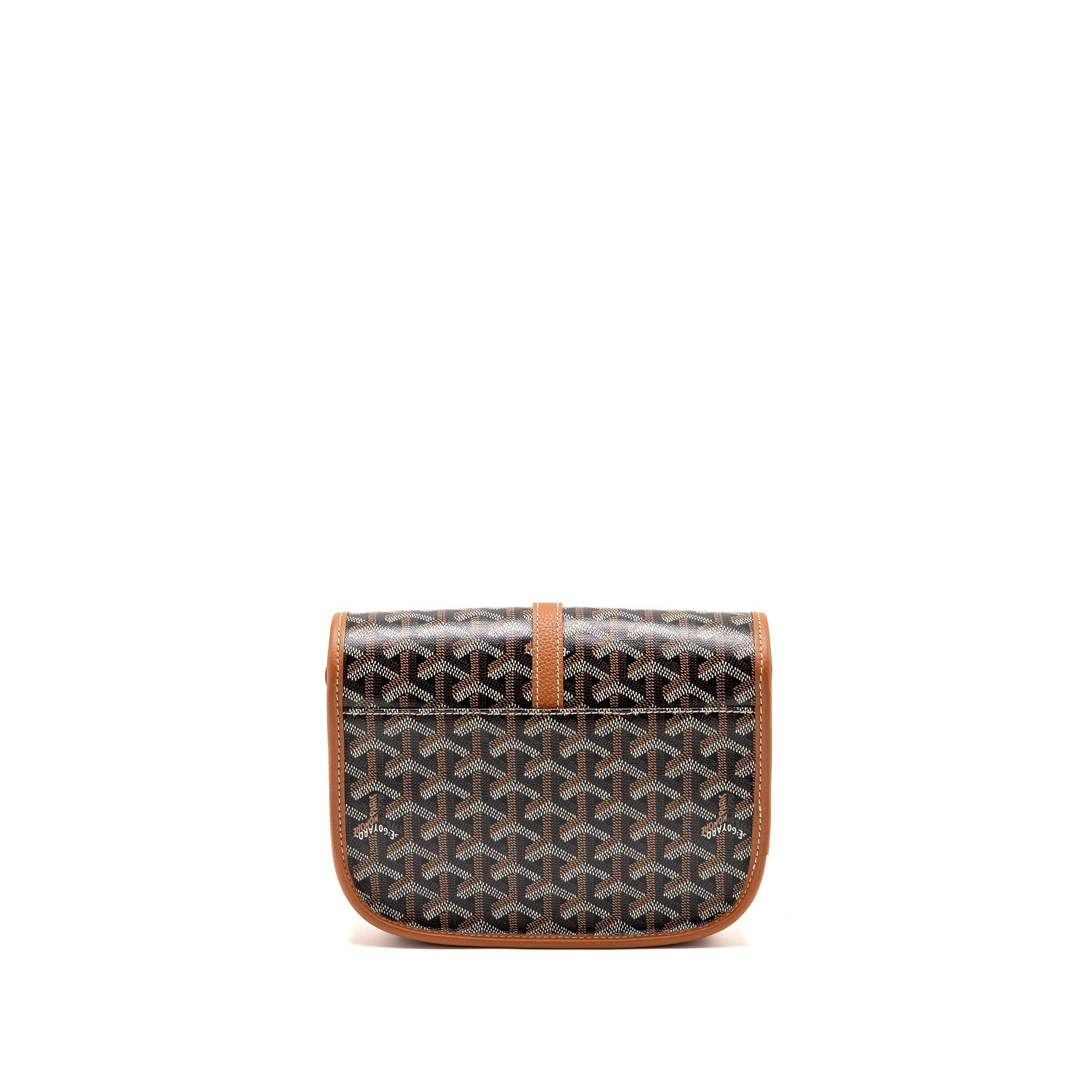 GOYARD BELVEDERE PM MESSENGER BAG GOYARDINE CANVAS / CALFSKIN BLACK/TAN SHW