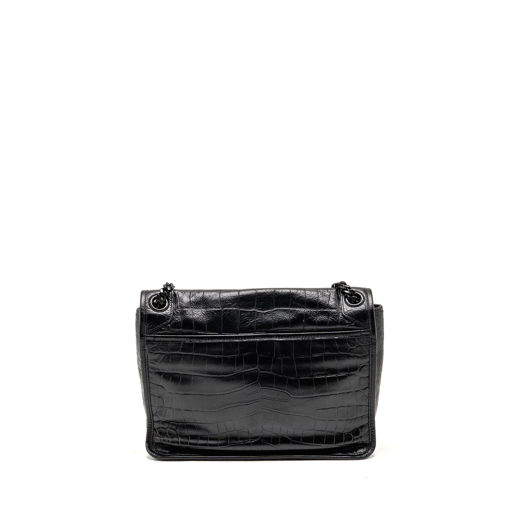 SAINT LAURENT/YSL MEDIUM NIKI BAG CROCODILE-EMBOSSED BLACK CALFSKIN BLACK HARDWARE