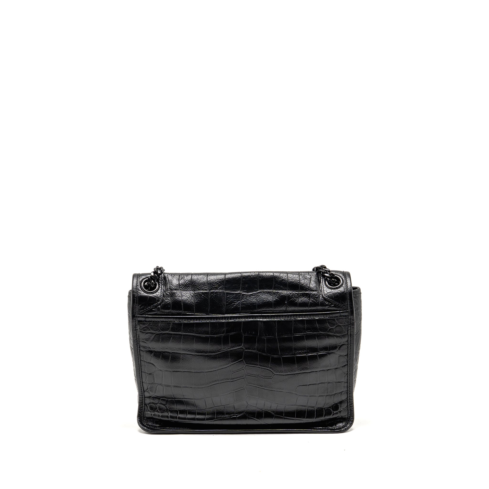 SAINT LAURENT/YSL MEDIUM NIKI BAG CROCODILE-EMBOSSED BLACK CALFSKIN BLACK HARDWARE