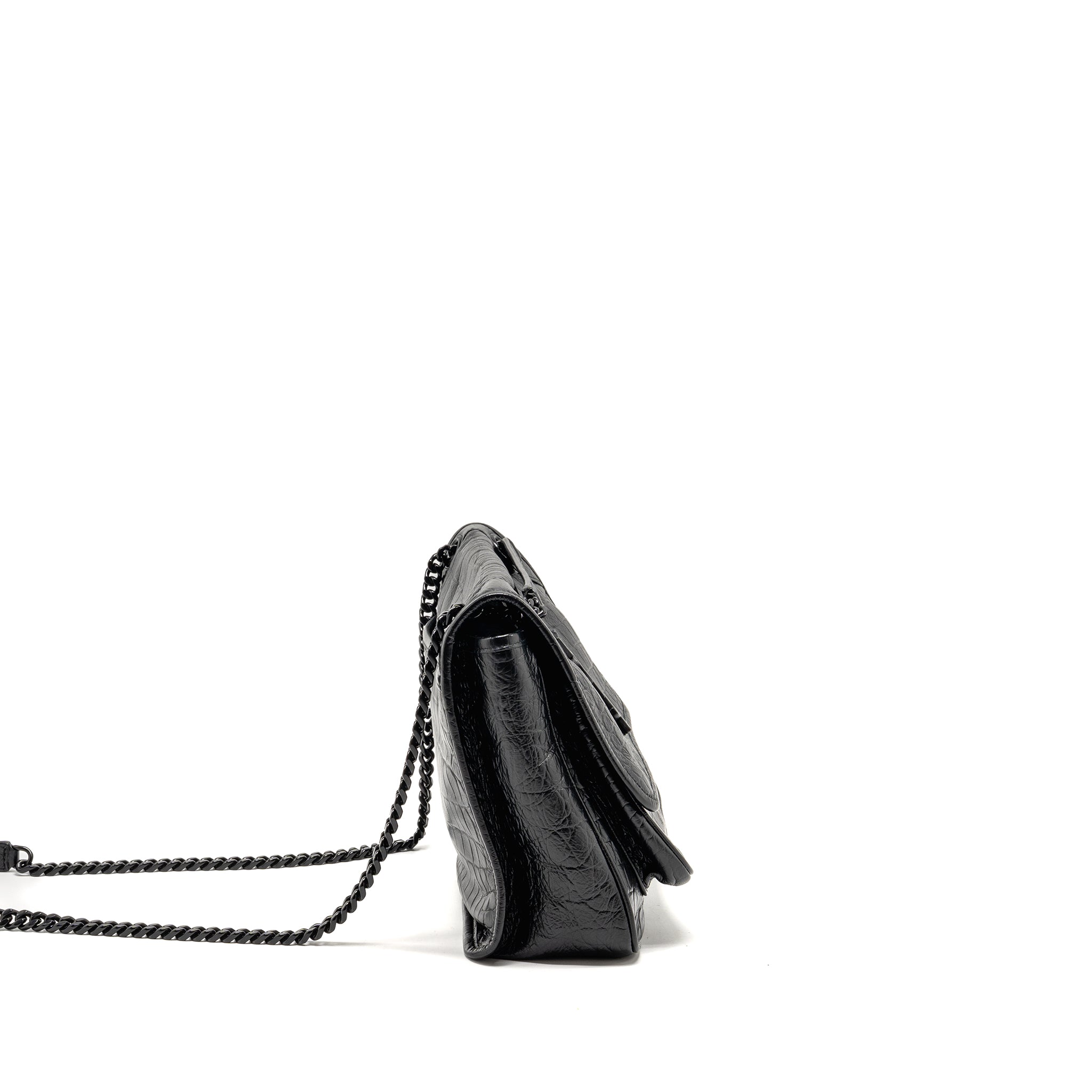 SAINT LAURENT/YSL MEDIUM NIKI BAG CROCODILE-EMBOSSED BLACK CALFSKIN BLACK HARDWARE