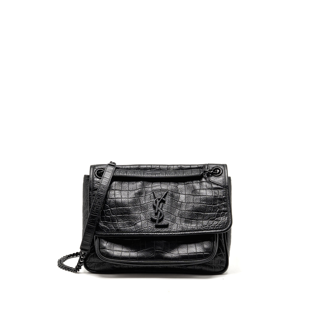 SAINT LAURENT/YSL MEDIUM NIKI BAG CROCODILE-EMBOSSED BLACK CALFSKIN BLACK HARDWARE