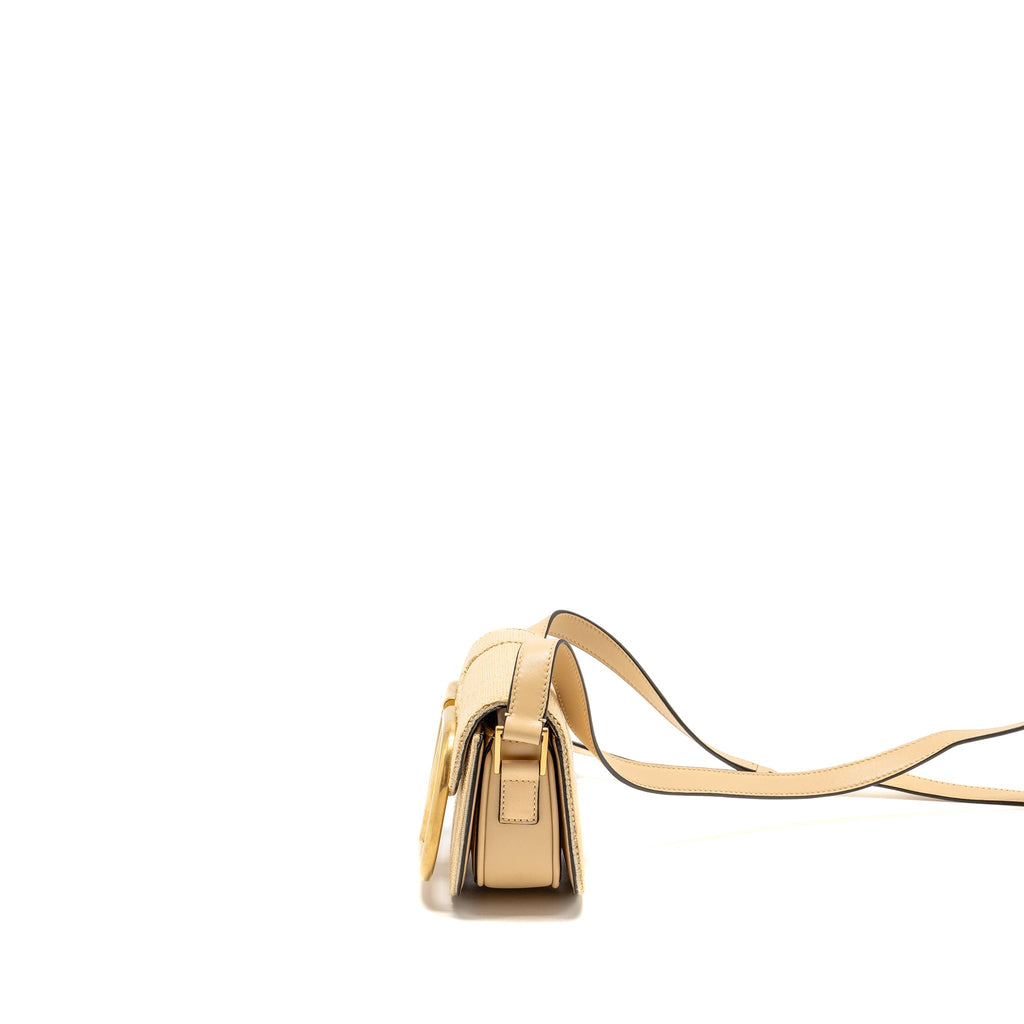 VALENTINO SMALL SUPERVEE CROSSBODY BAG LEATHER/RAFFIA BEIGE GHW