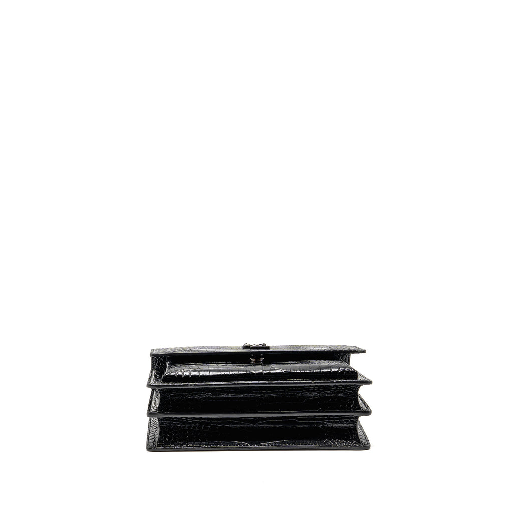 SAINT LAURENT/YSL SUNSET MEDIUM CROCODILE-EMBOSSED CALFSKIN SO BLACK