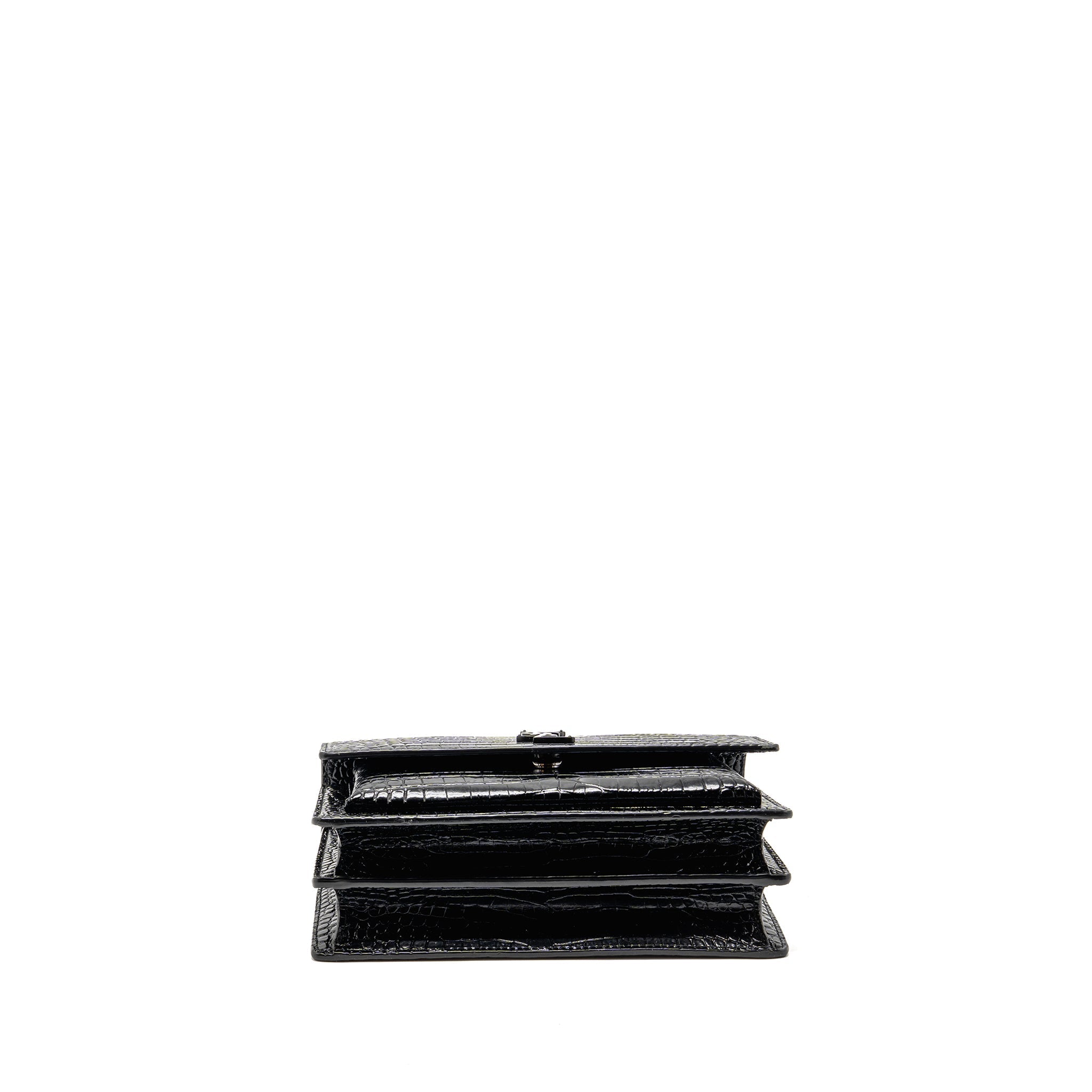 SAINT LAURENT/YSL SUNSET MEDIUM CROCODILE-EMBOSSED CALFSKIN SO BLACK
