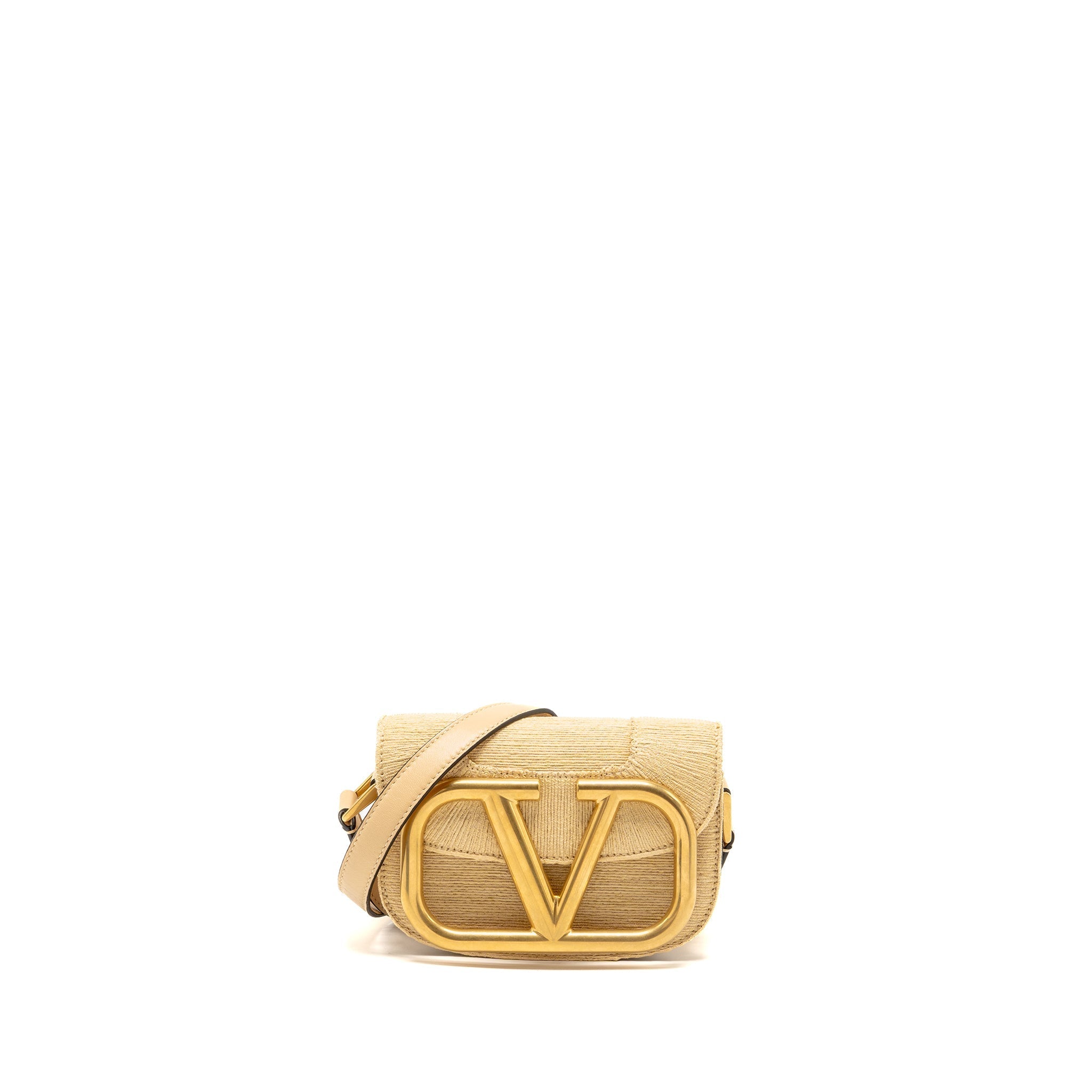 VALENTINO SMALL SUPERVEE CROSSBODY BAG LEATHER/RAFFIA BEIGE GHW
