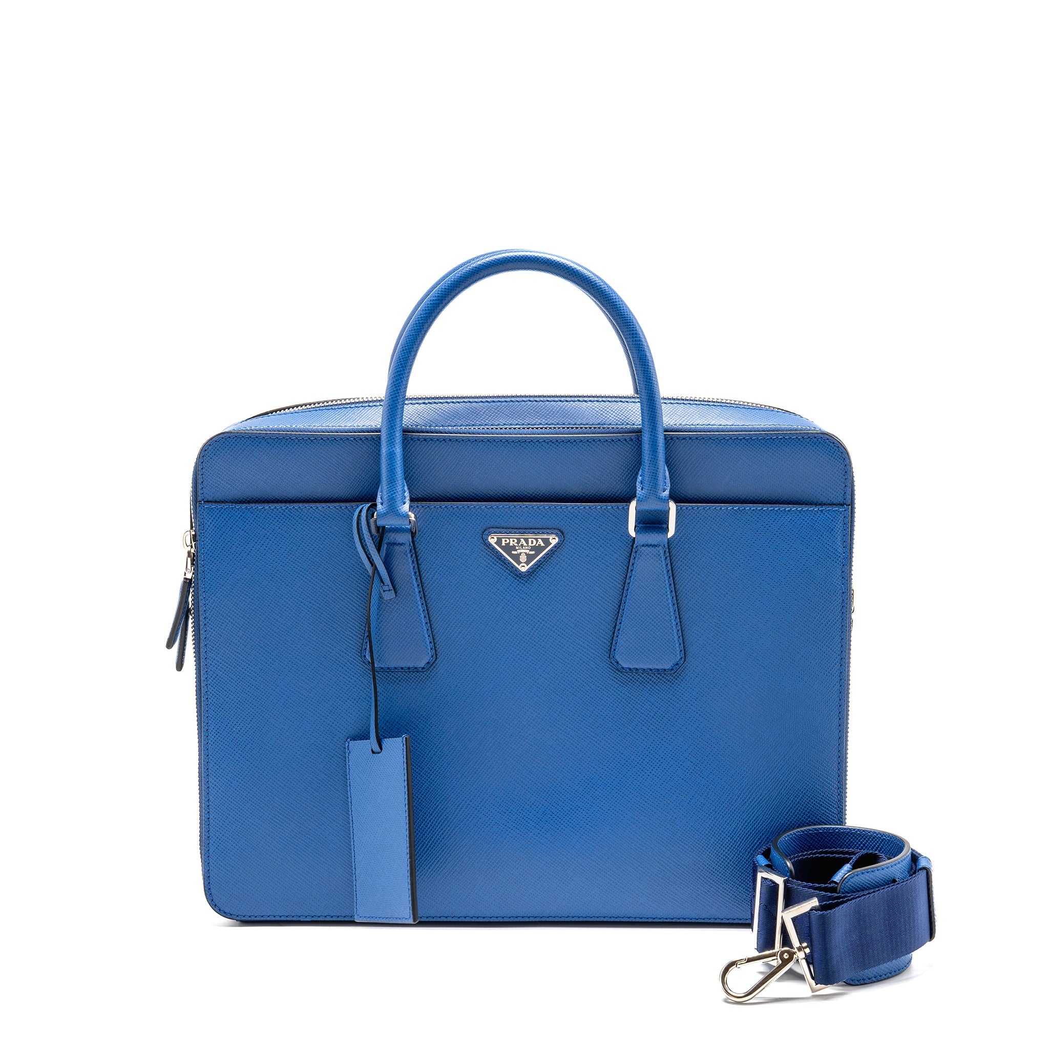 PRADA SAFFIANO BRIEFCASE AZZURRO SHW