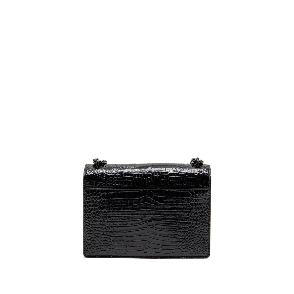 SAINT LAURENT/YSL SUNSET MEDIUM CROCODILE-EMBOSSED CALFSKIN SO BLACK