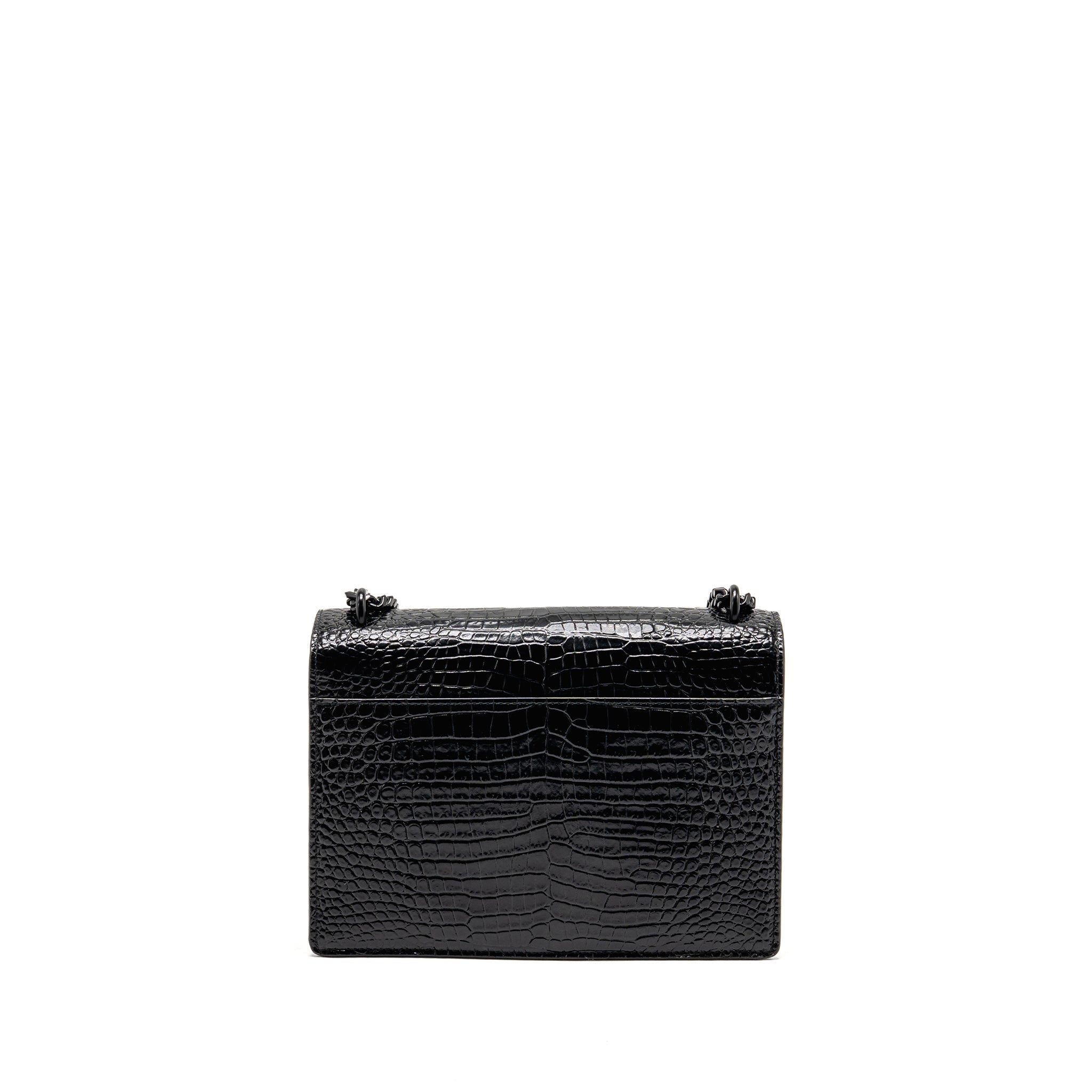 SAINT LAURENT/YSL SUNSET MEDIUM CROCODILE-EMBOSSED CALFSKIN SO BLACK