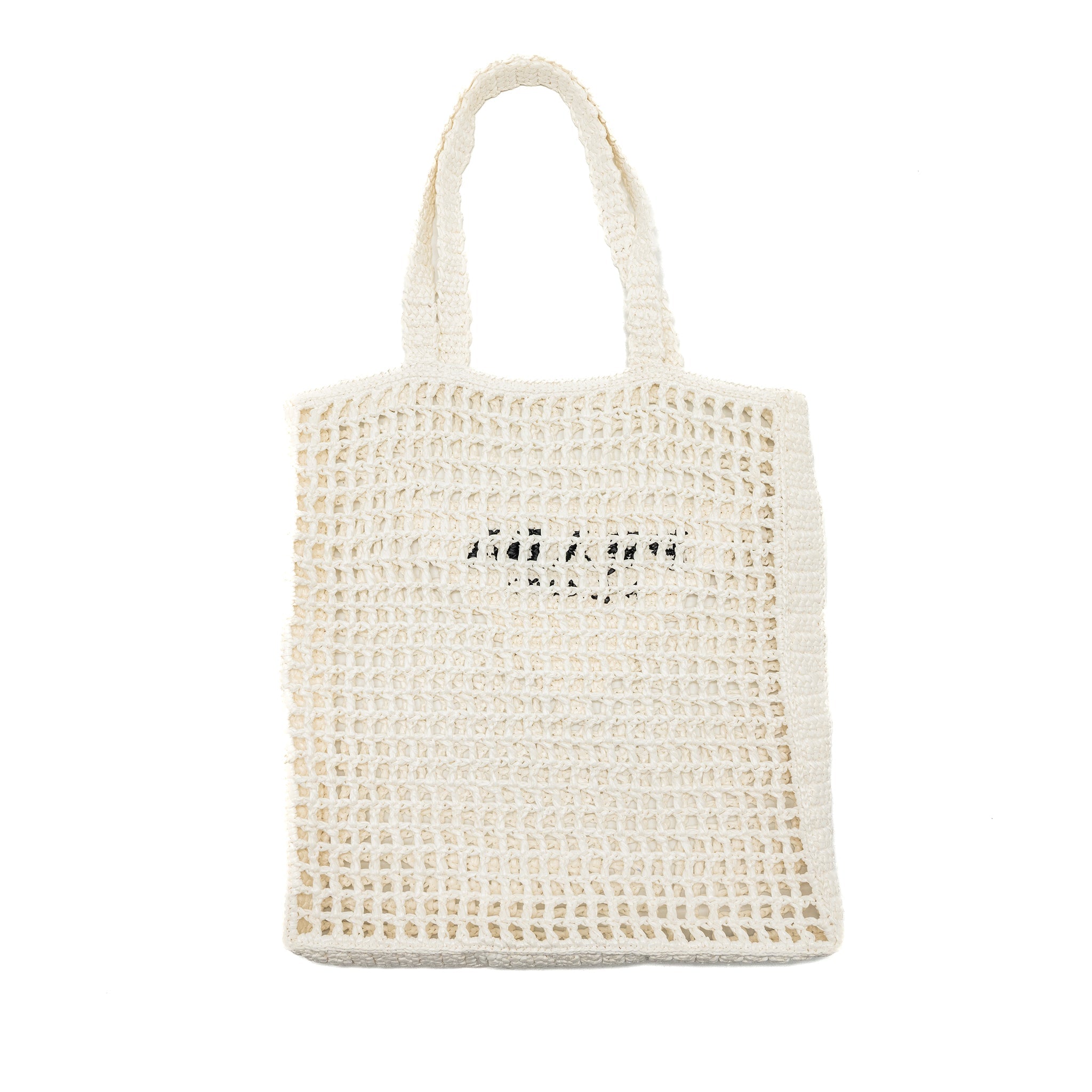 PRADA CROCHET TOTE BAG RAFFIA WHITE