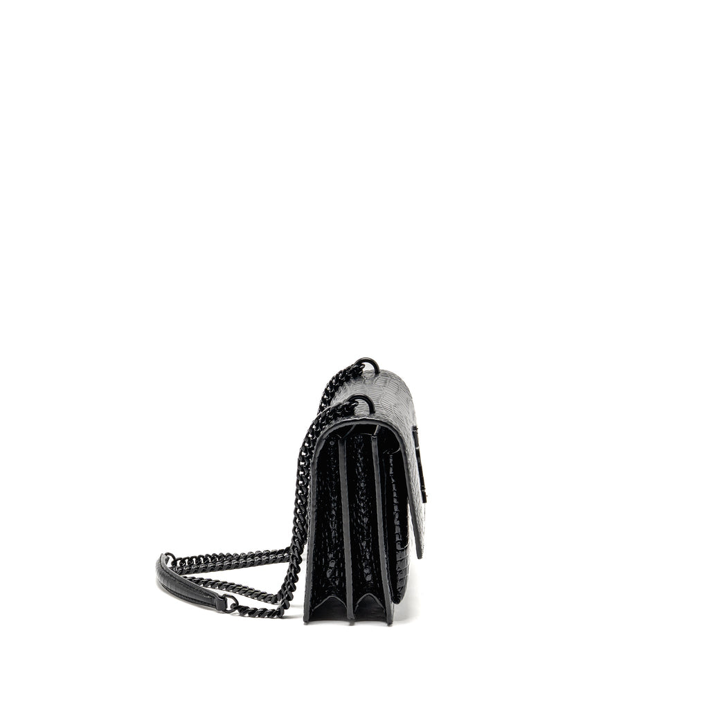 SAINT LAURENT/YSL SUNSET MEDIUM CROCODILE-EMBOSSED CALFSKIN SO BLACK