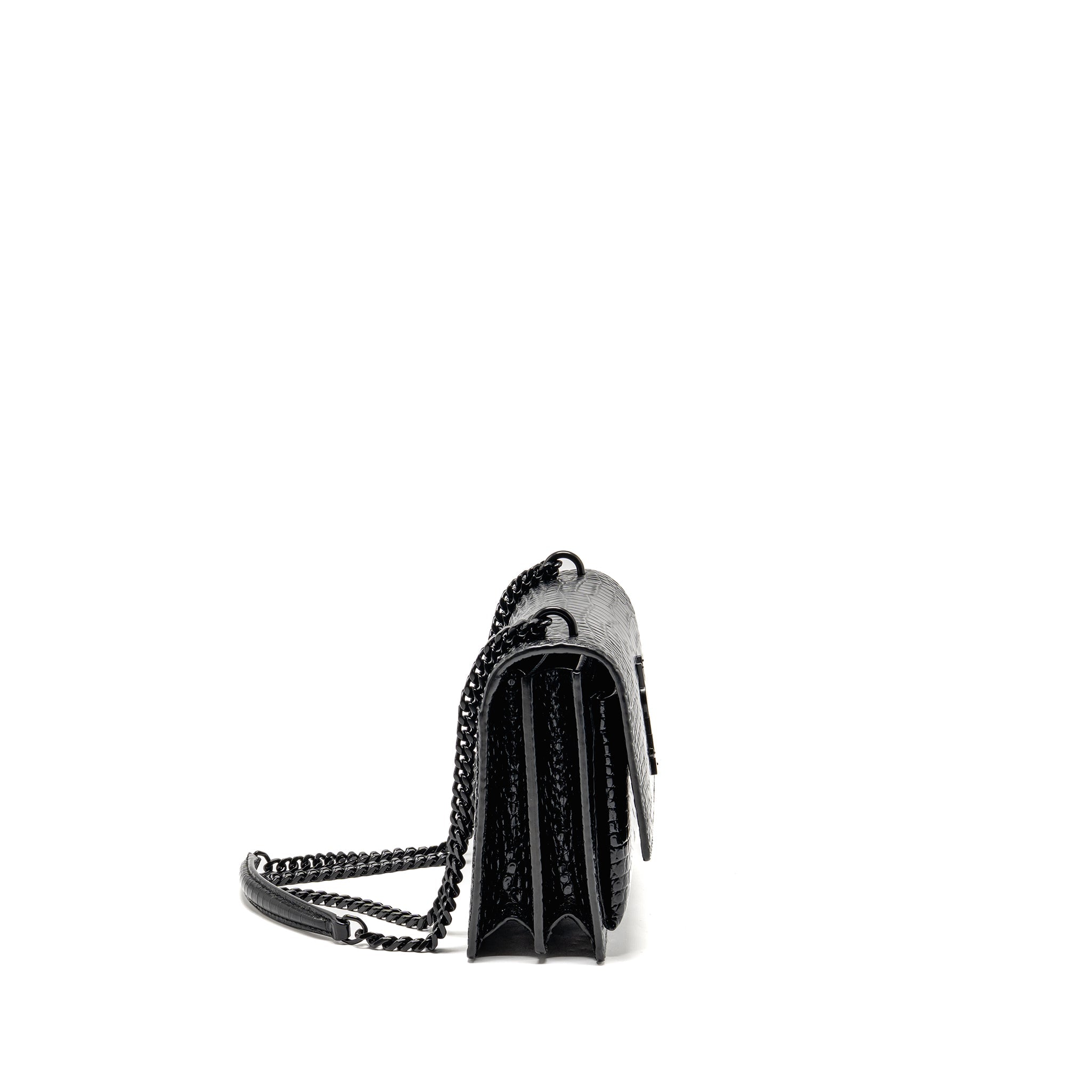 SAINT LAURENT/YSL SUNSET MEDIUM CROCODILE-EMBOSSED CALFSKIN SO BLACK