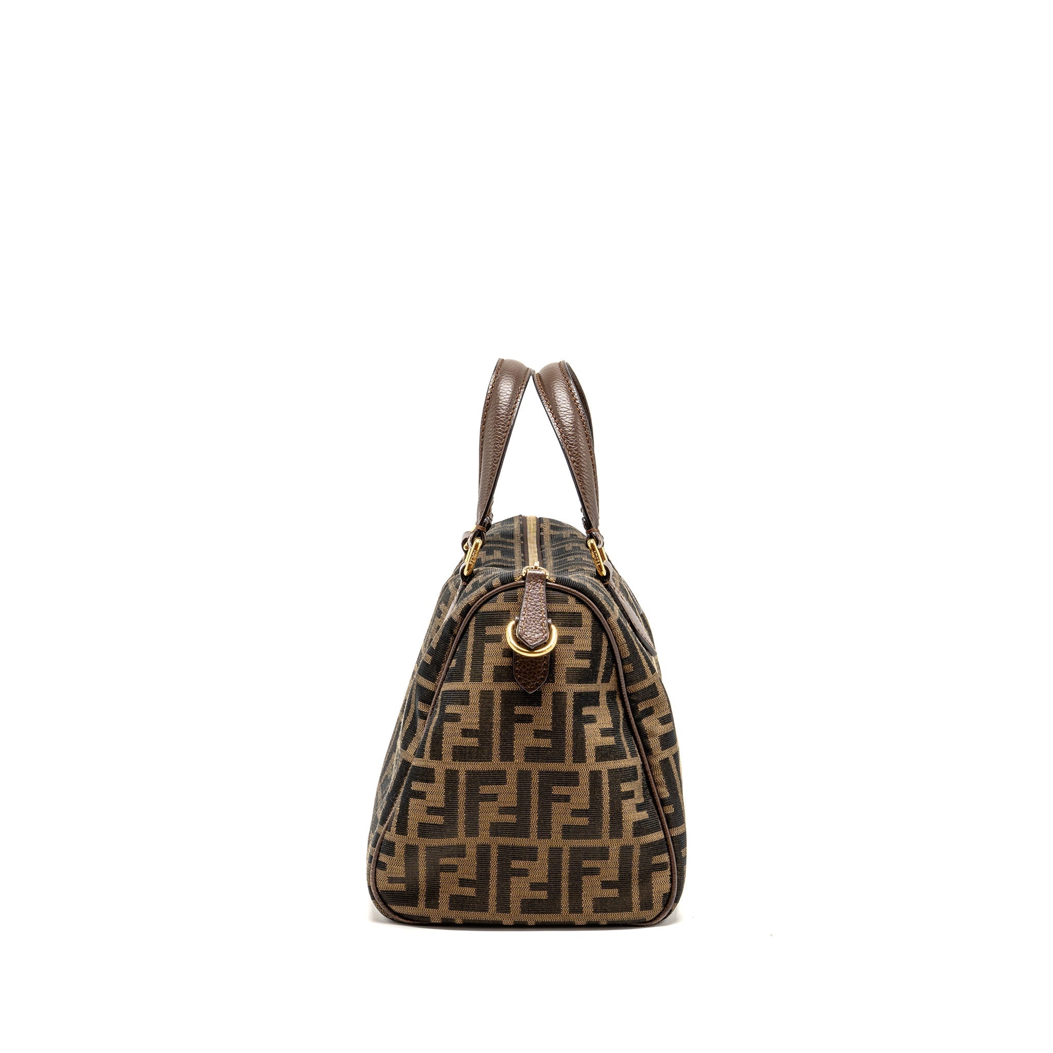 FENDI BOSTON BAG FF JACQUARD CANVAS BROWN GHW