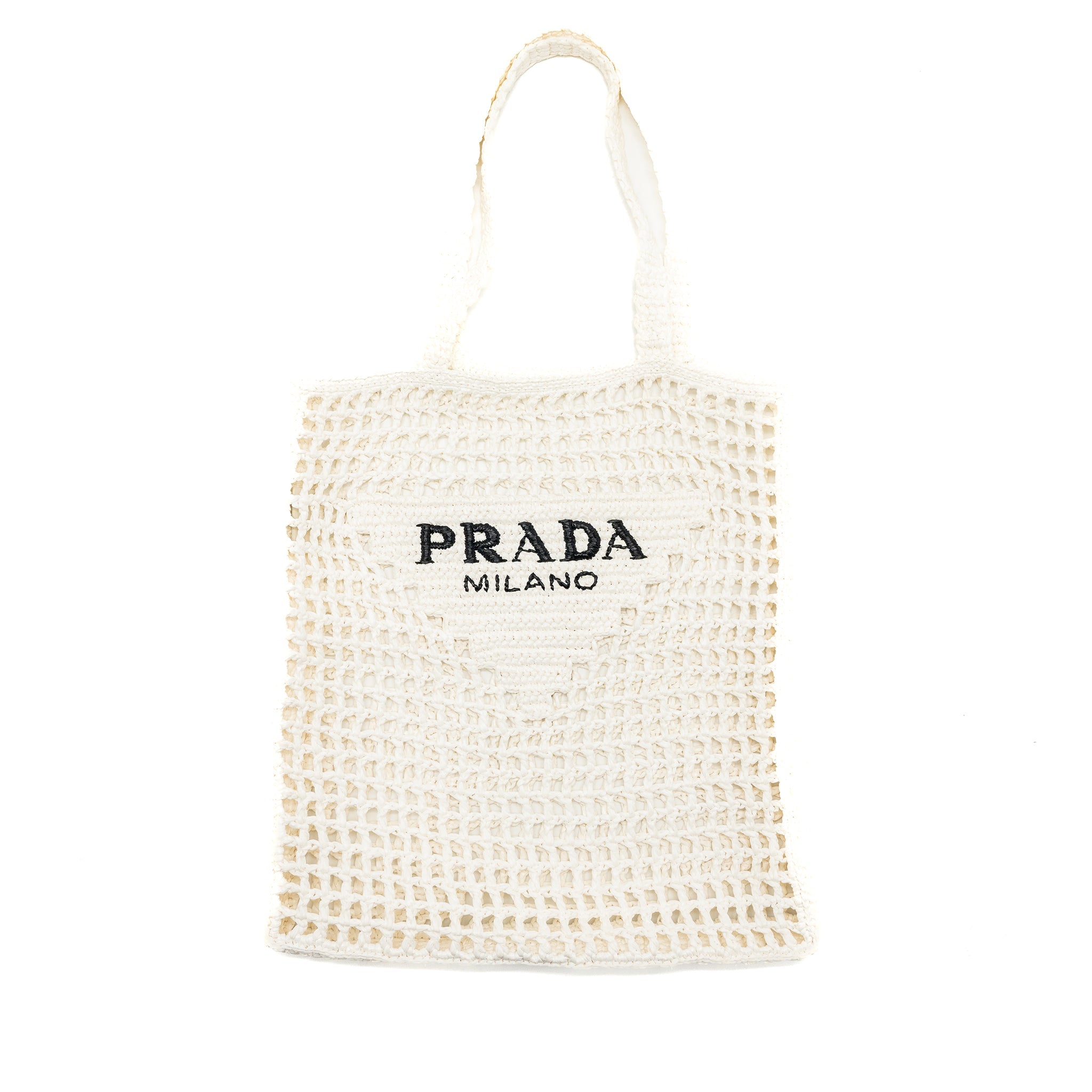 PRADA CROCHET TOTE BAG RAFFIA WHITE