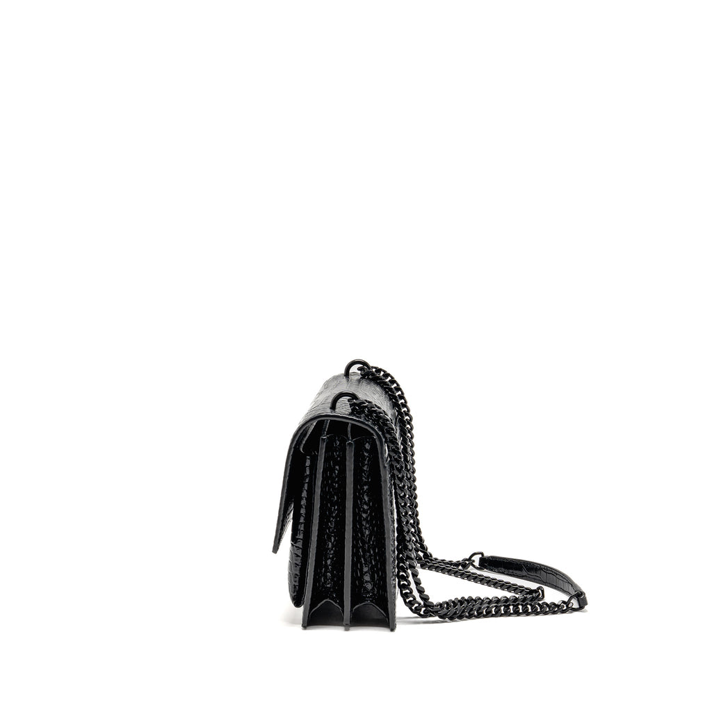 SAINT LAURENT/YSL SUNSET MEDIUM CROCODILE-EMBOSSED CALFSKIN SO BLACK