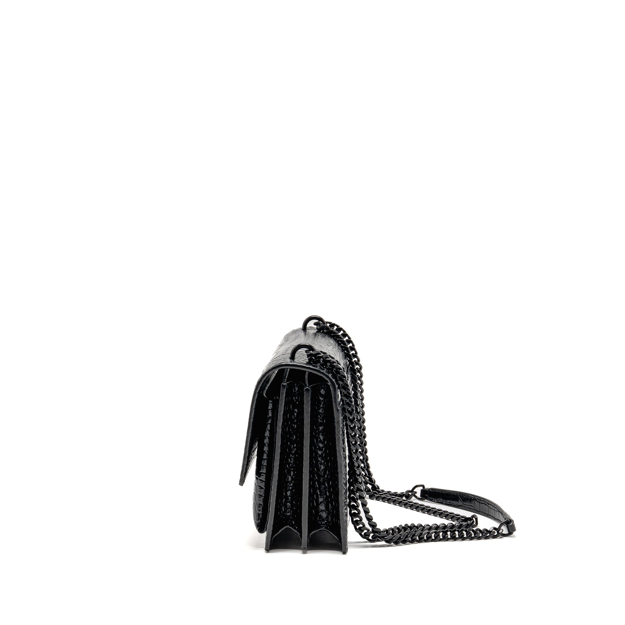 SAINT LAURENT/YSL SUNSET MEDIUM CROCODILE-EMBOSSED CALFSKIN SO BLACK