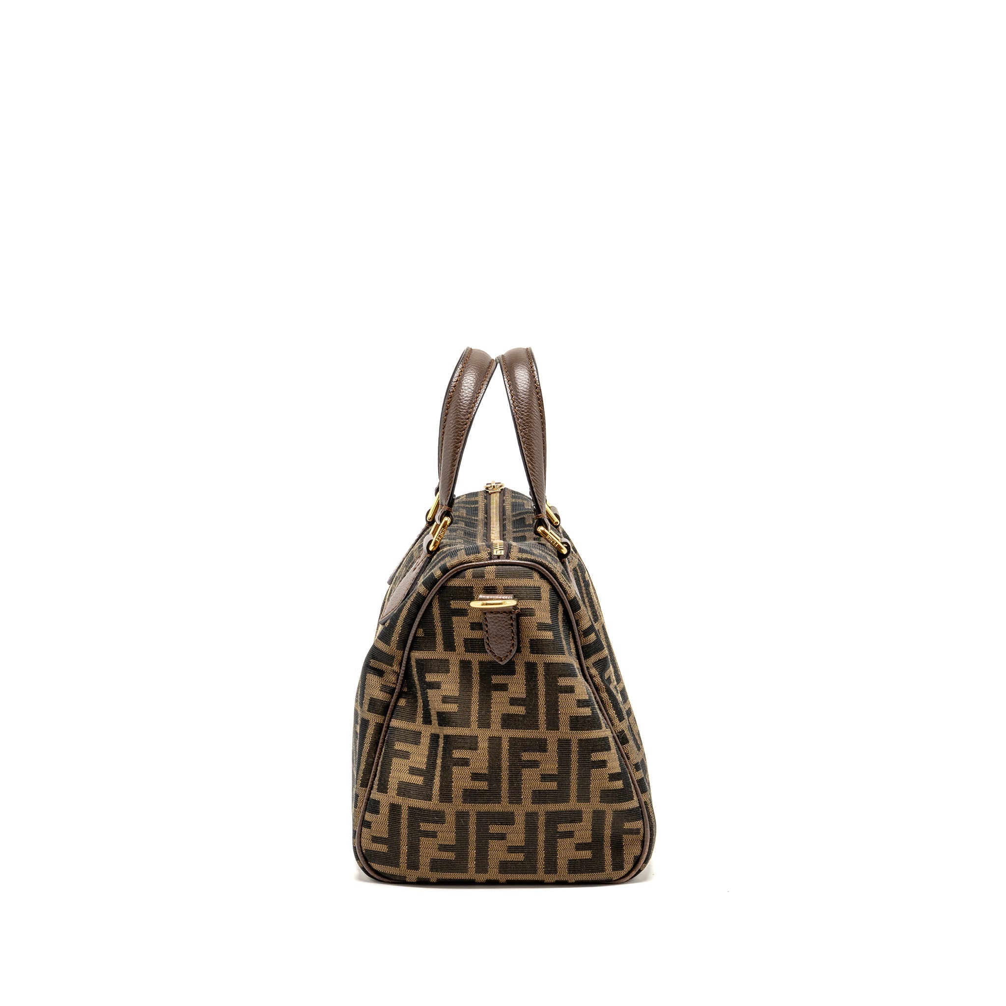 FENDI BOSTON BAG FF JACQUARD CANVAS BROWN GHW