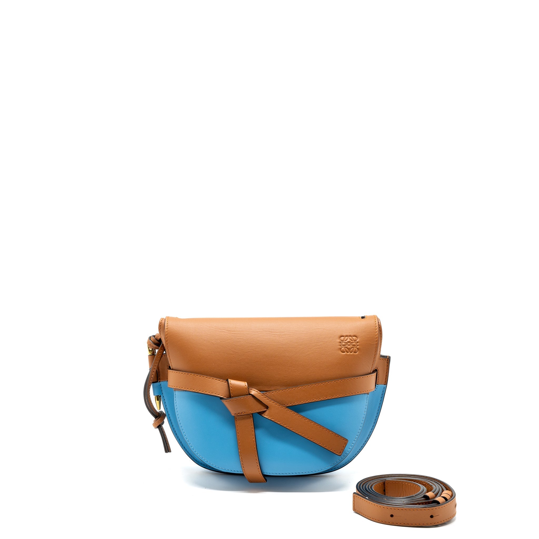 LOEWE GATE BAG LEATHER BLUE / BROWN GHW