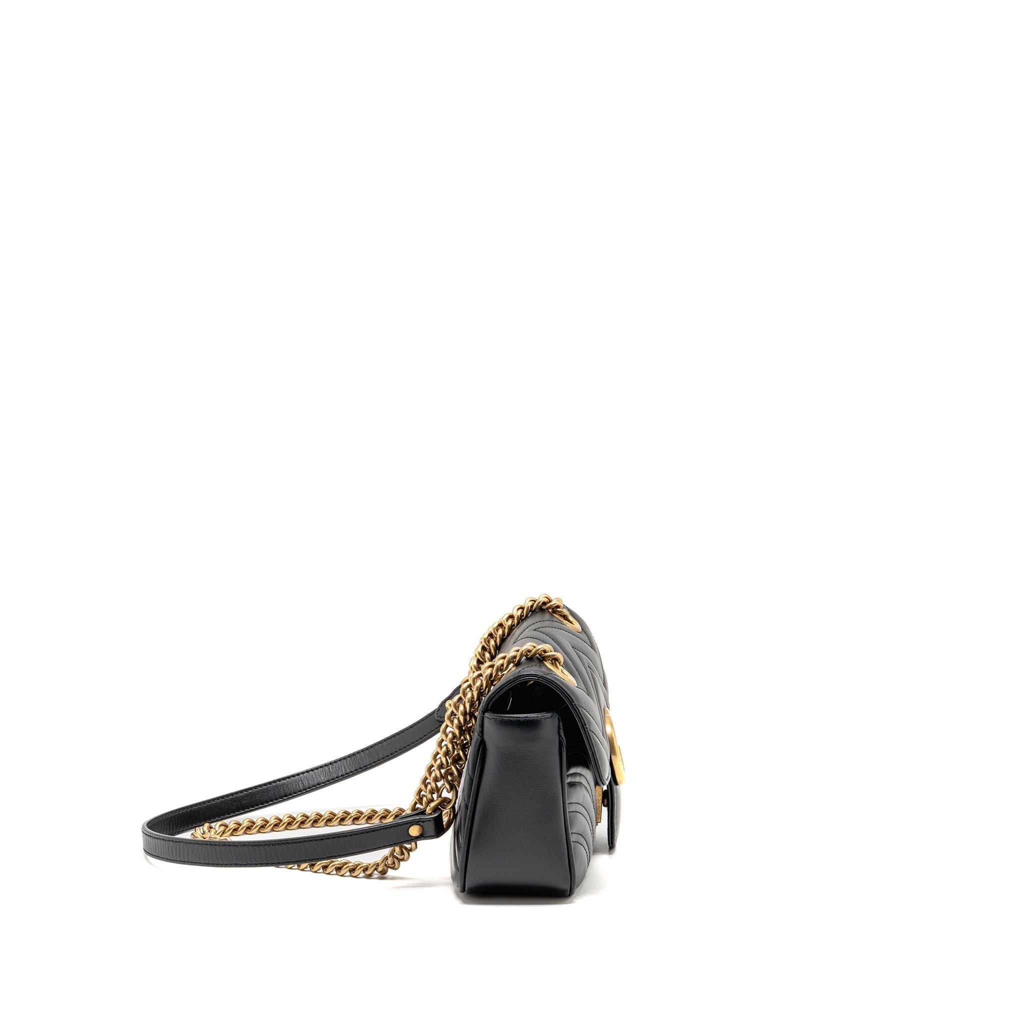 GUCCI SMALL GG MARMONT SHOULDER BAG CALFSKIN BLACK GHW