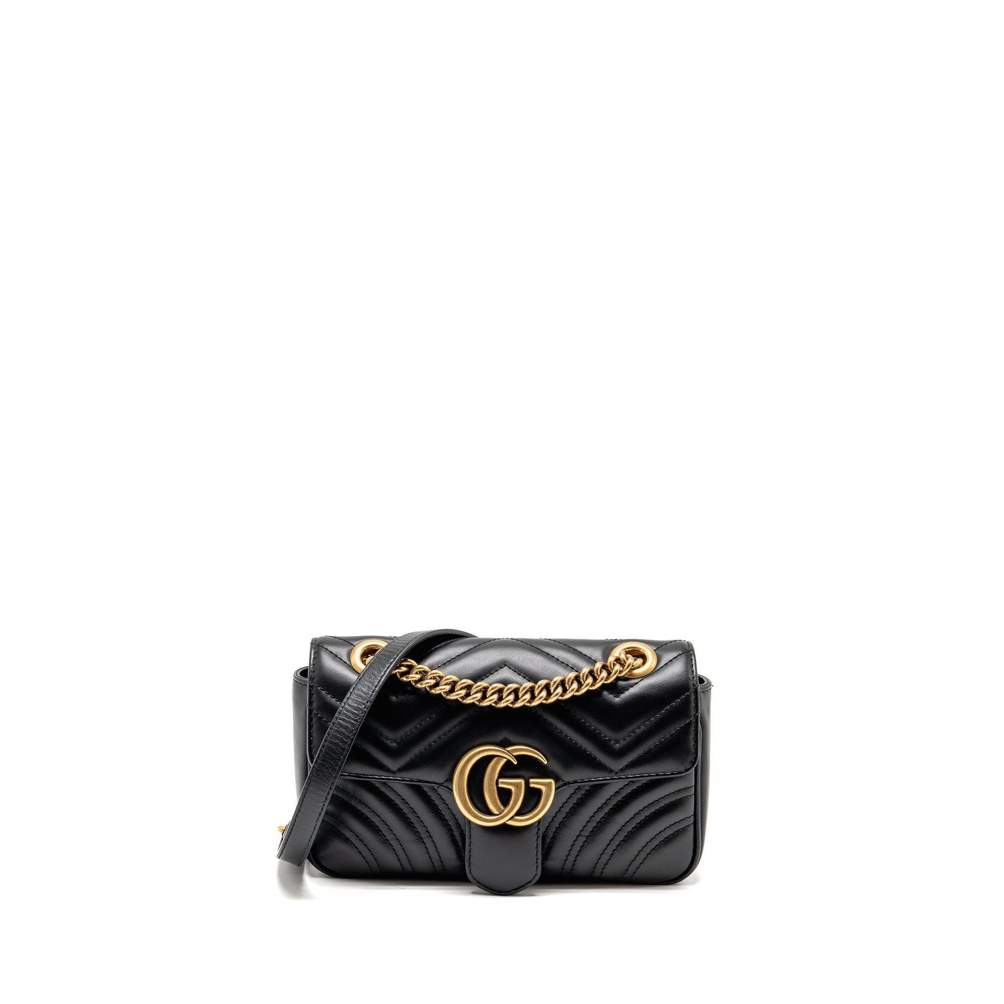 GUCCI SMALL GG MARMONT SHOULDER BAG CALFSKIN BLACK GHW