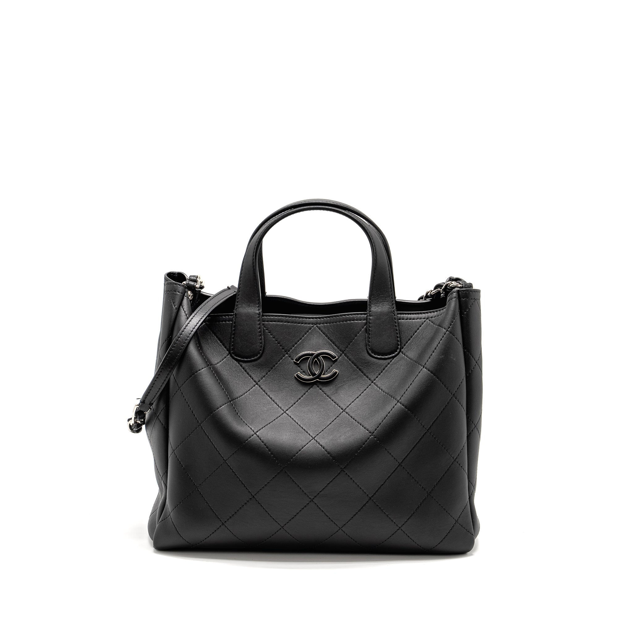 CHANEL HAMPTON TOTE BAG LAMBSKIN BLACK SHW
