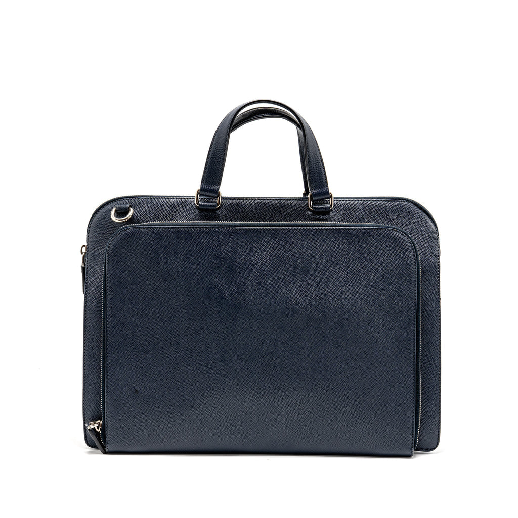 PRADA SAFFIANO TRAVEL BRIEFCASE CALFSKIN DARK BLUE SHW