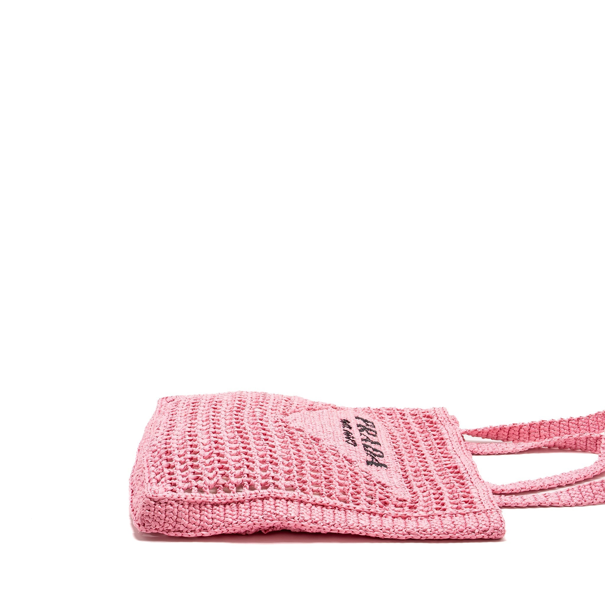 PRADA CROCHET TOTE BAG RAFFIA PINK