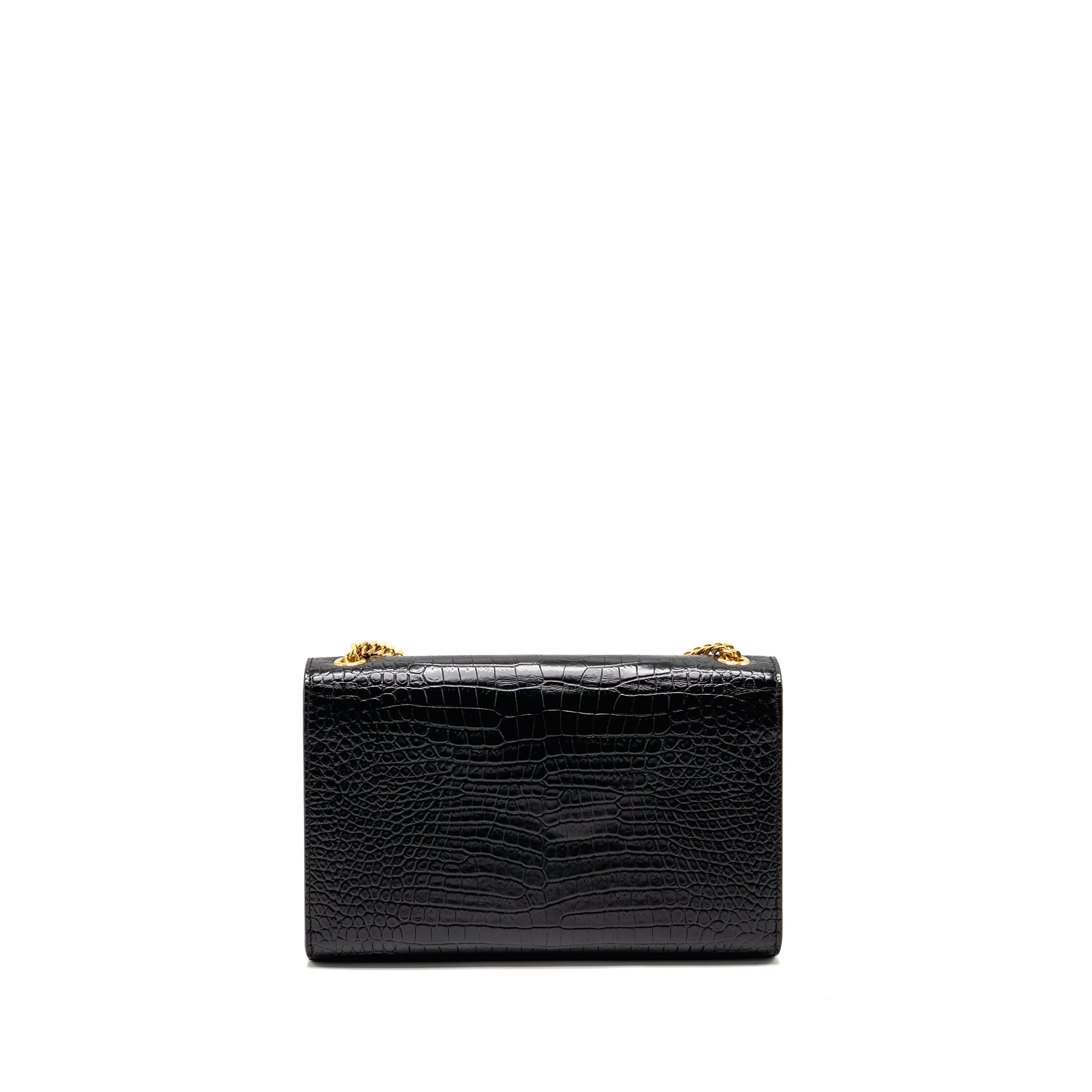 SAINT LAURENT/YSL MEDIUM KATE TASSEL BAG CROC-EMBOSSED CALFSKIN BLACK GHW