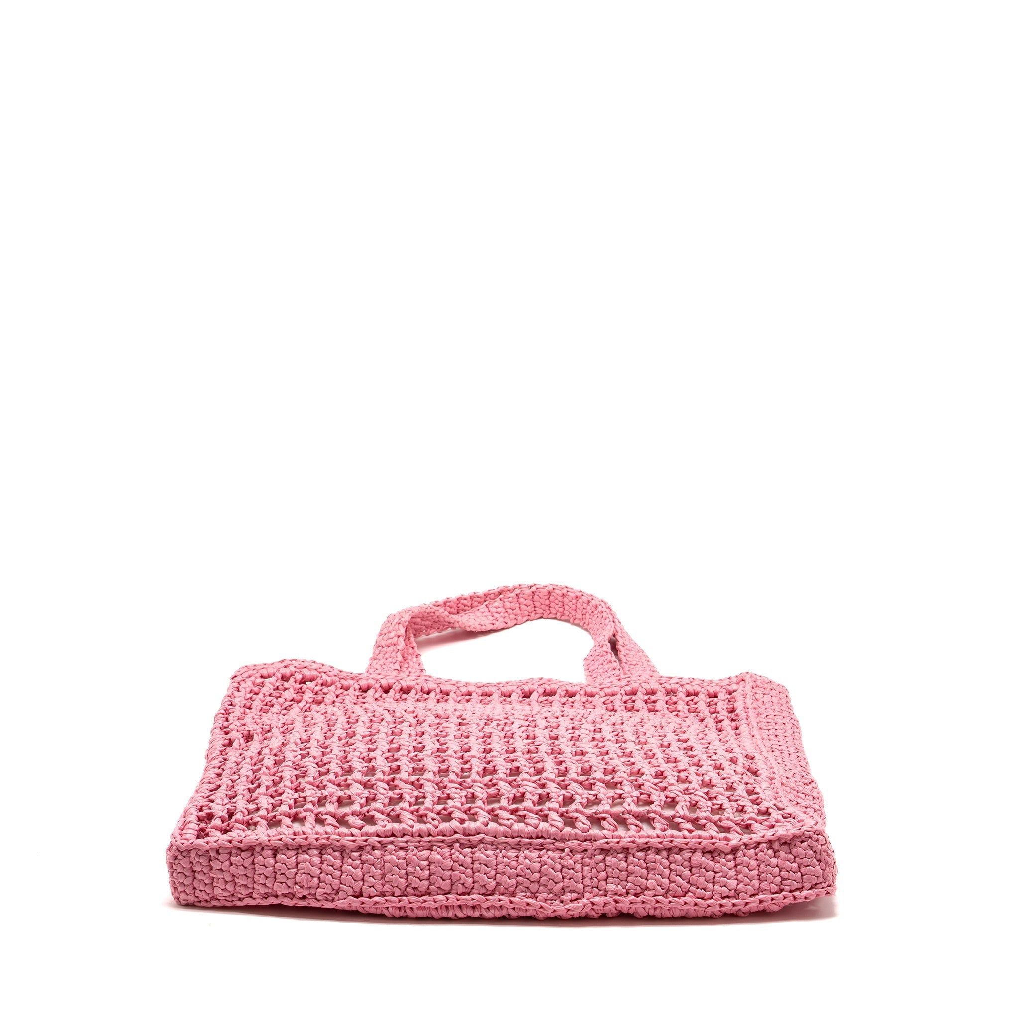 PRADA CROCHET TOTE BAG RAFFIA PINK