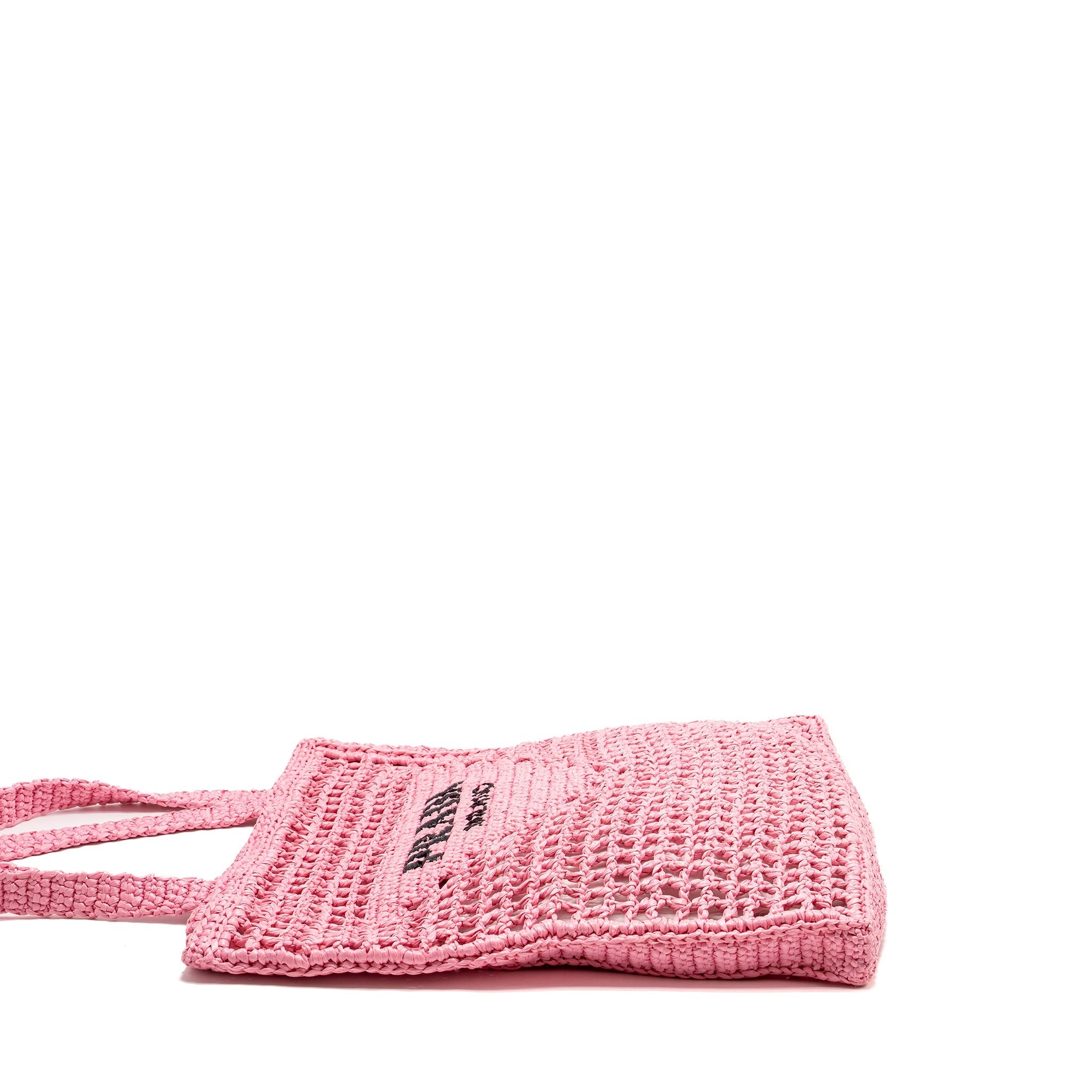 PRADA CROCHET TOTE BAG RAFFIA PINK