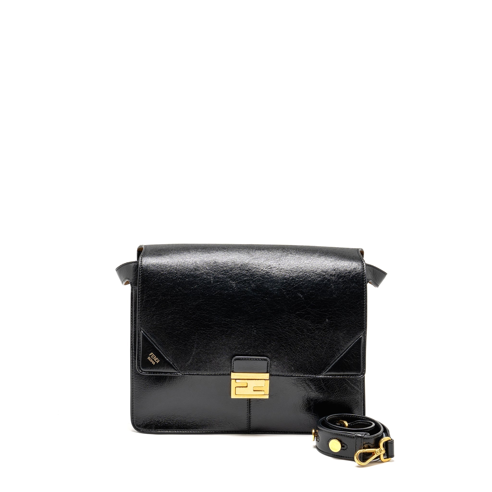 FENDI KAN U SHOULDER BAG LEATHER BLACK GHW
