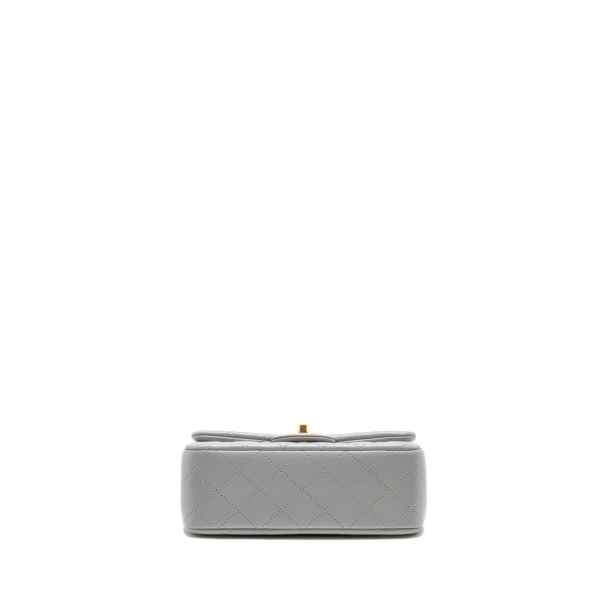CHANEL PEARL CRUSH MINI RECTANGULAR FLAP BAG LAMBSKIN GREY GHW (MICROCHIP)