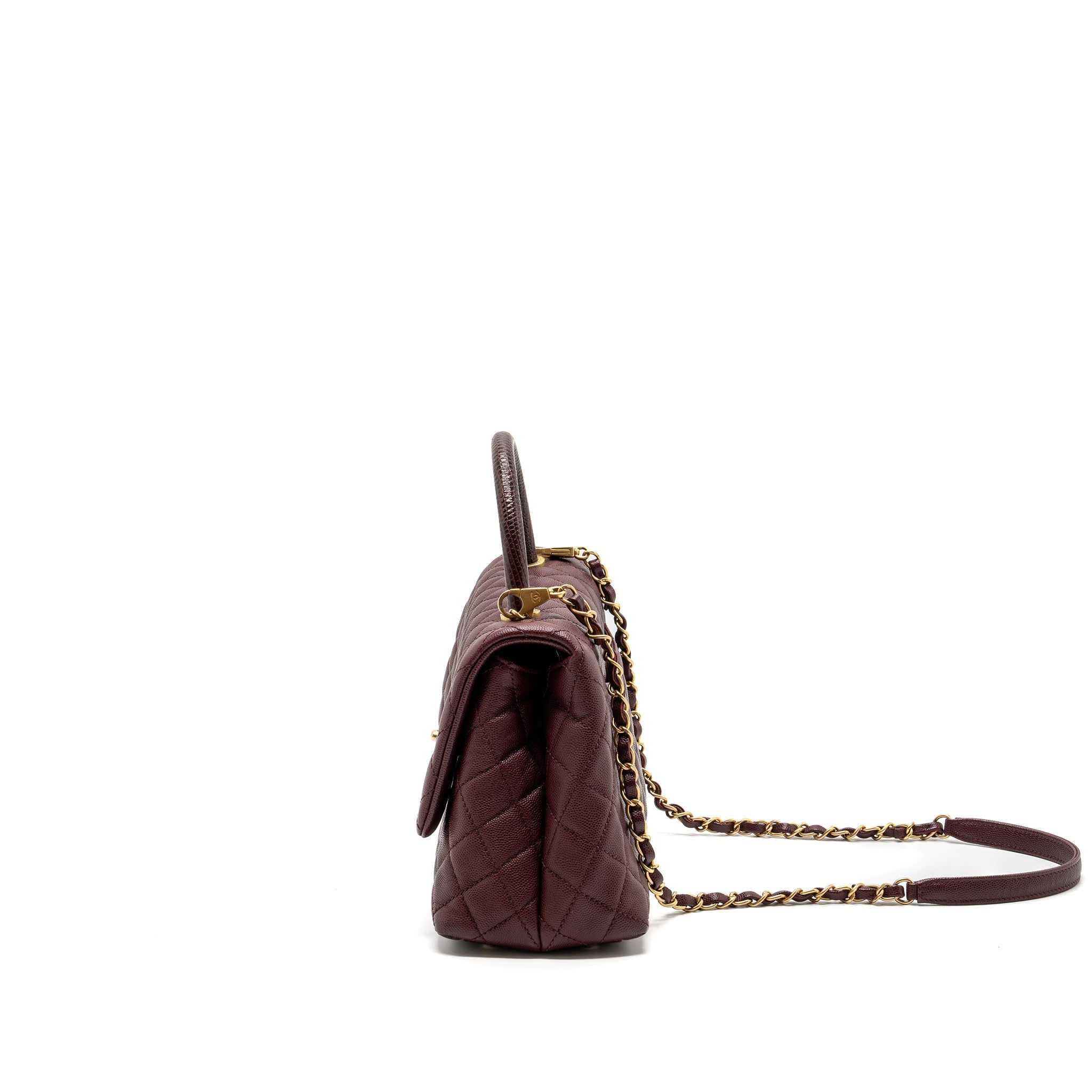 CHANEL MEDIUM COCO HANDLE WITH LIZARD HANDLE CAVIAR BURGUNDY GHW