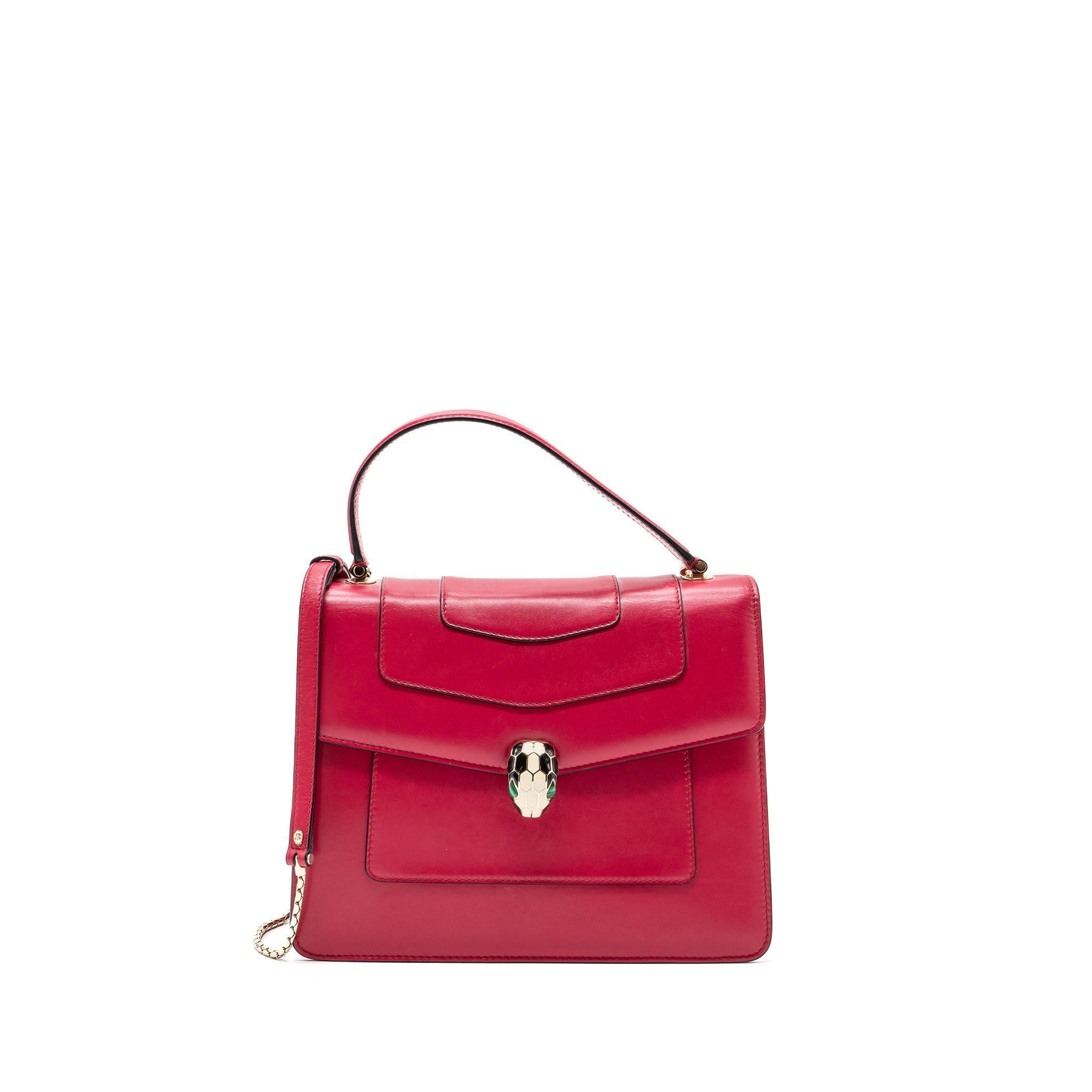 BVLGARI TOP HANDLE SERPENTI FLAP BAG CALFSKIN DARK PINK LGHW