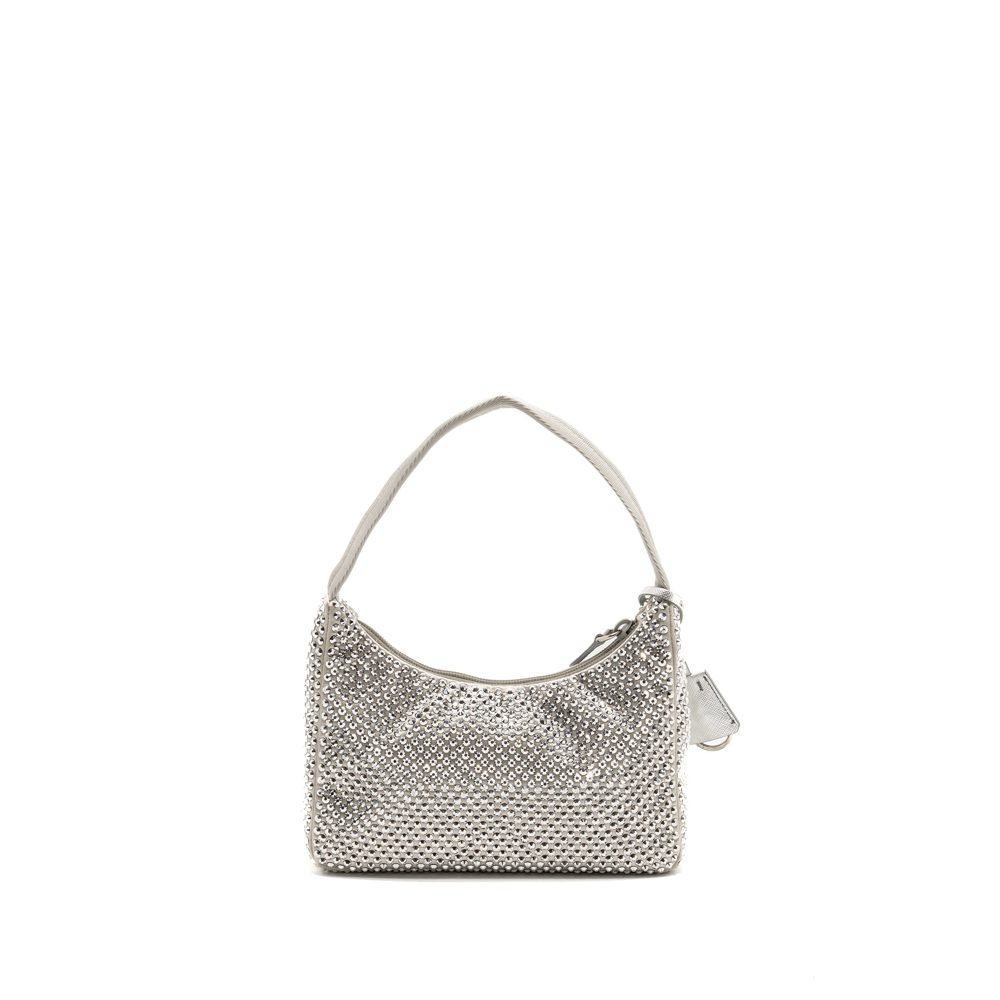 PRADA RE-EDITION SATIN CRYSTAL MINI BAG SILVER SHW