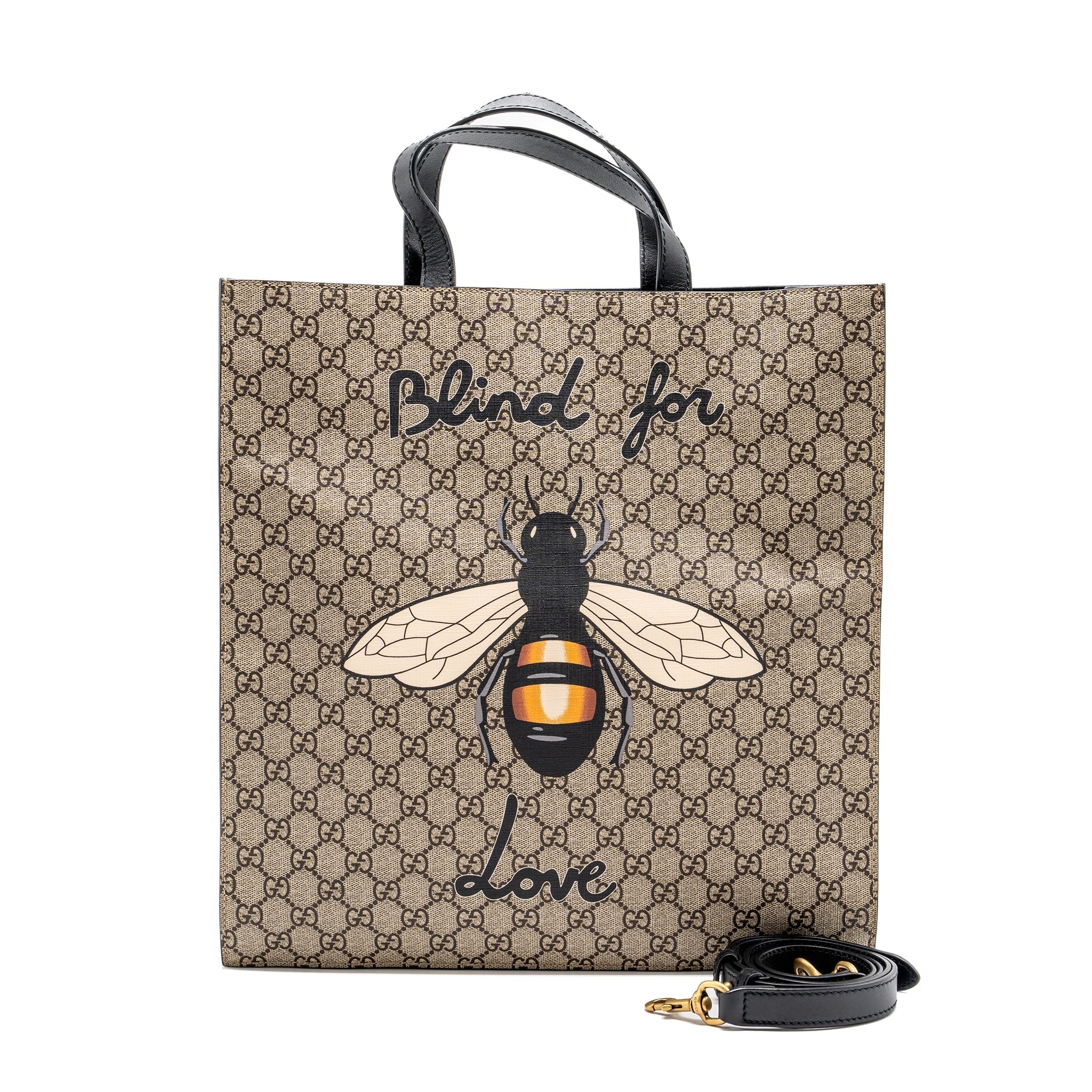 GUCCI BLIND FOR LOVE TOTE BAG GG SUPREME CANVAS BLACK/ MULTICOLOUR GHW