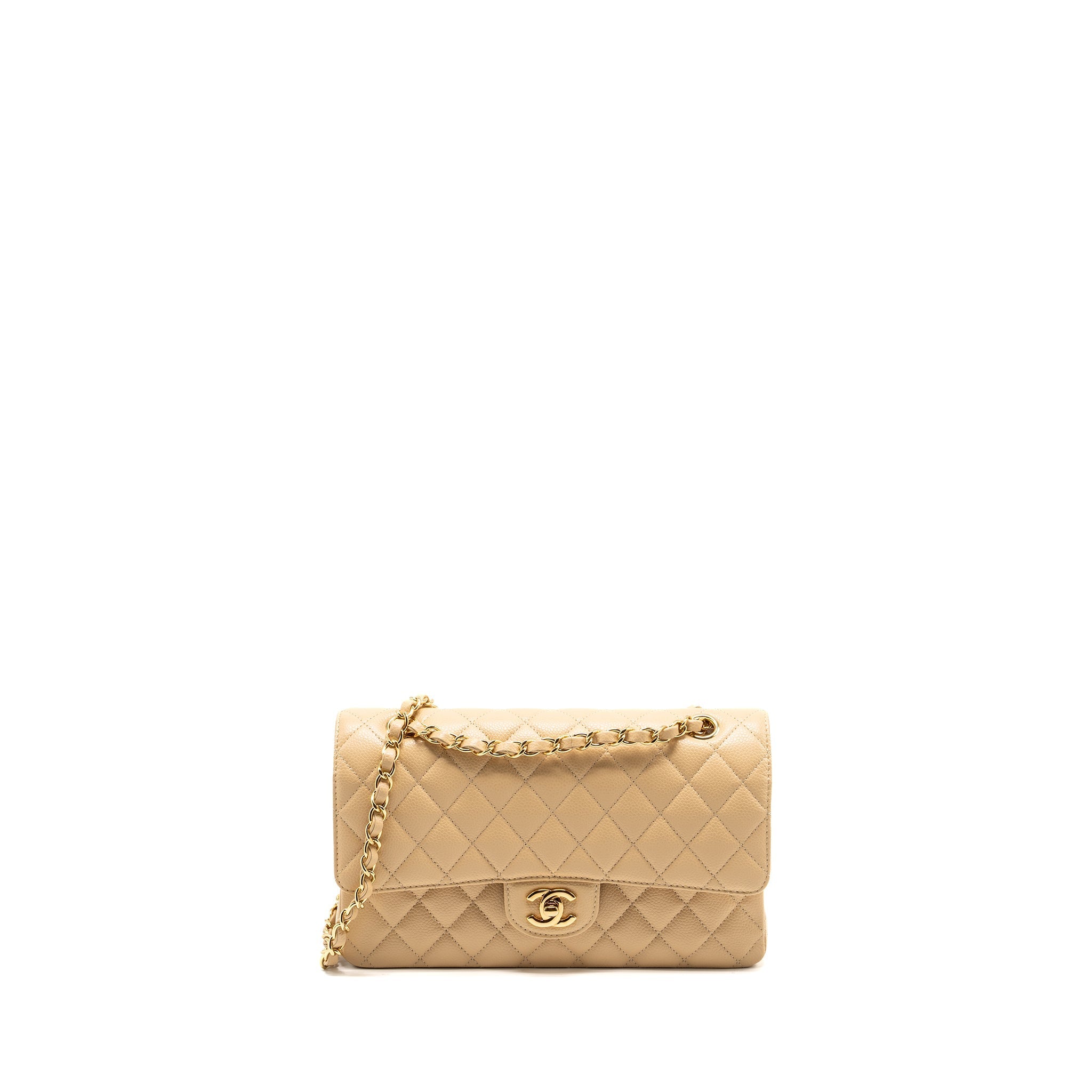 CHANEL MEDIUM CLASSIC DOUBLE FLAP BAG CAVIAR BEIGE GHW