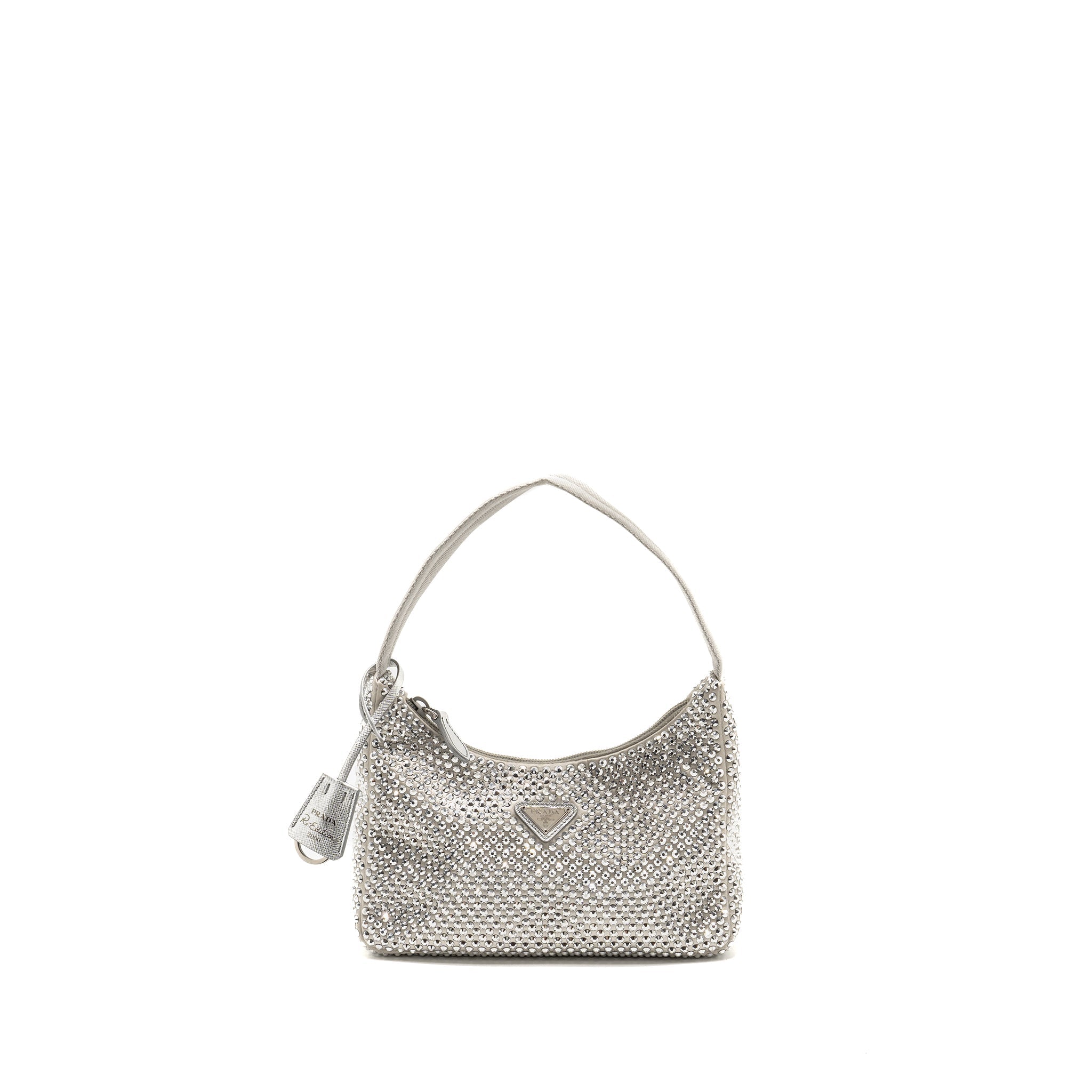 PRADA RE-EDITION SATIN CRYSTAL MINI BAG SILVER SHW