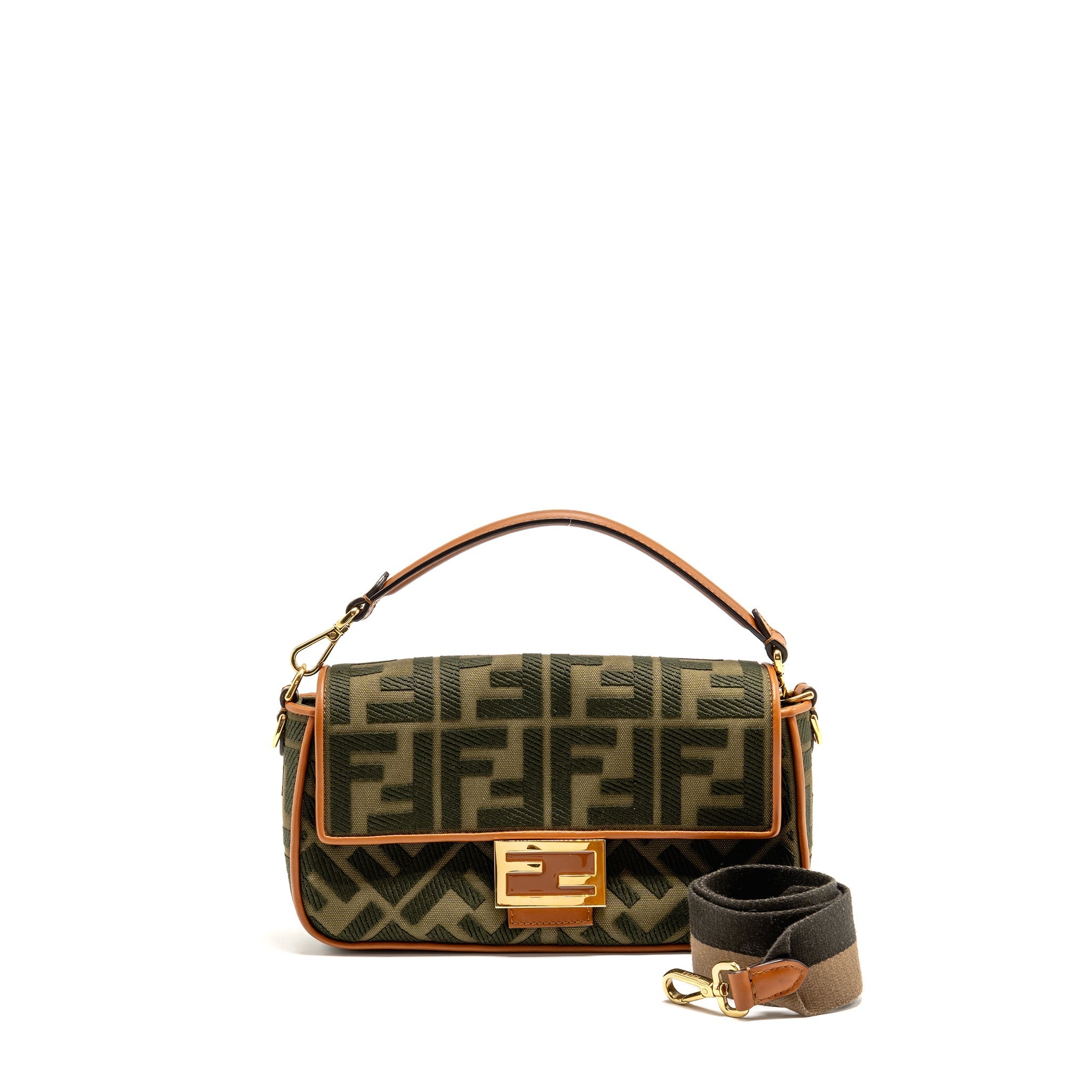 FENDI BAGUETTE SHOULDER BAG DENIM KHAKI GREEN GHW