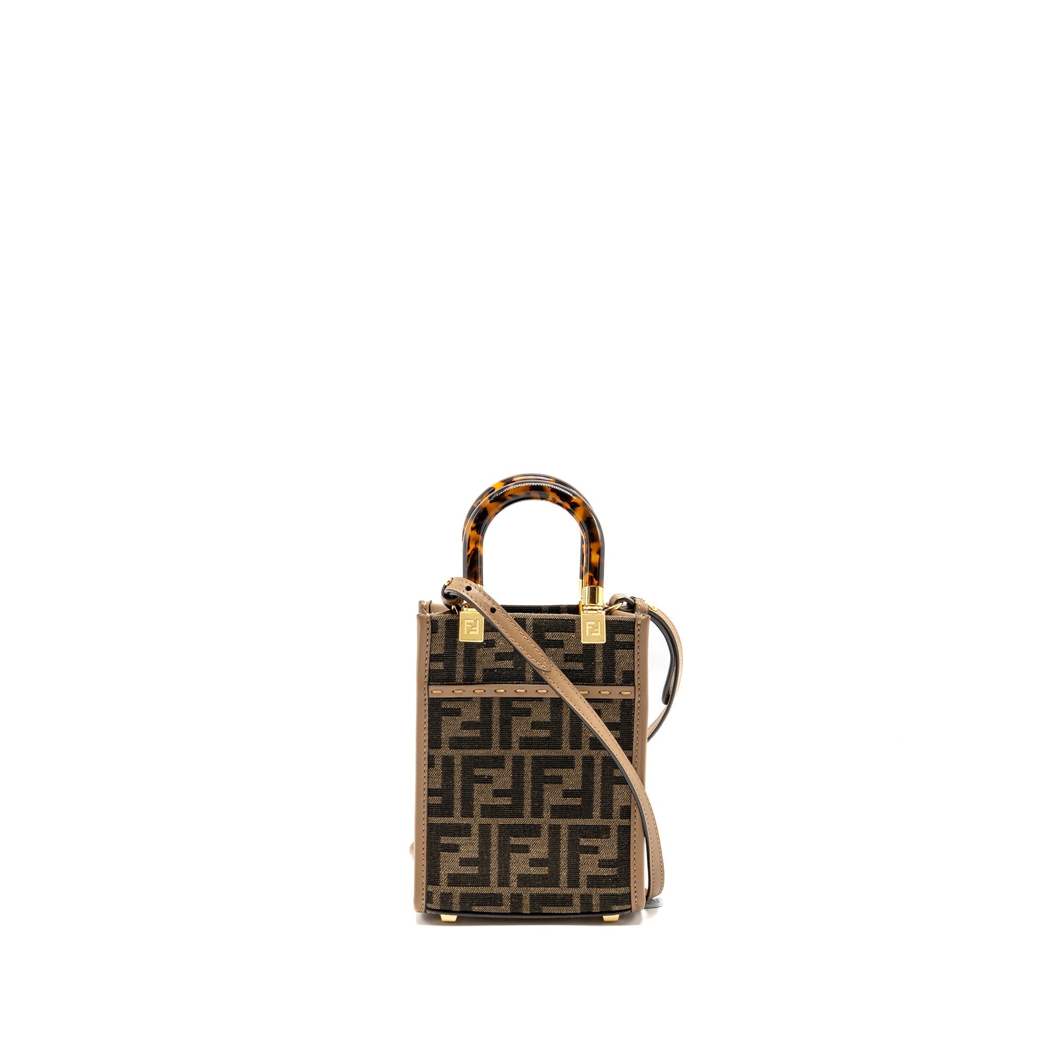 FENDI MINI SUNSHINE SHOPPER BAG FF CANVAS/CALFSKIN BROWN GHW