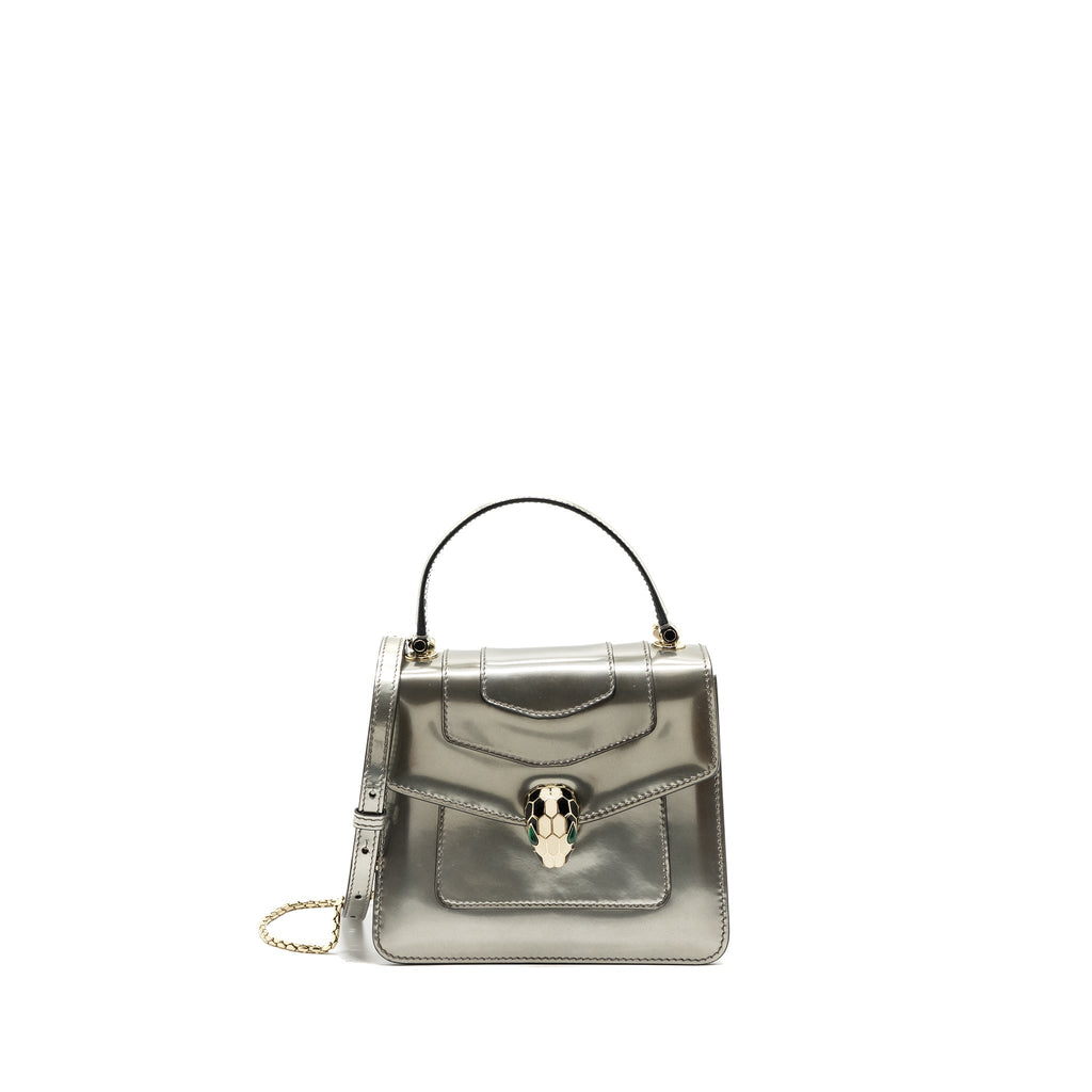 BVLGARI TOP HANDLE SERPENTI FOREVER CORSSBODY BAG CALFSKIN METALLIC SILVER LGHW