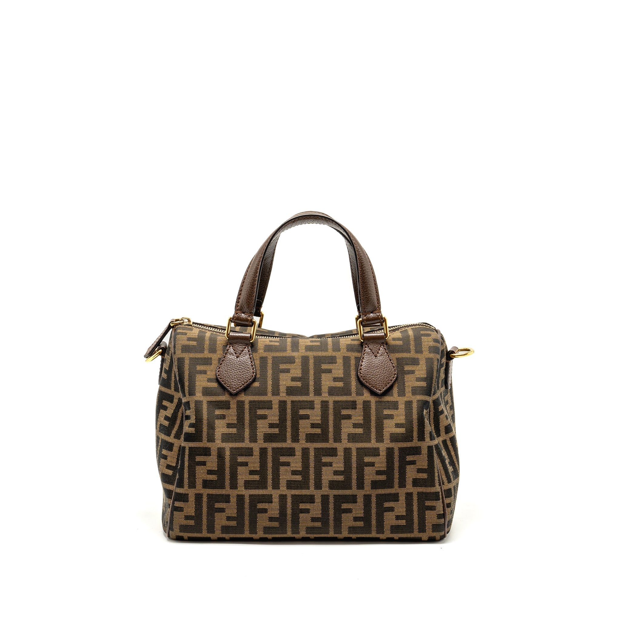 FENDI BOSTON BAG FF JACQUARD CANVAS BROWN GHW