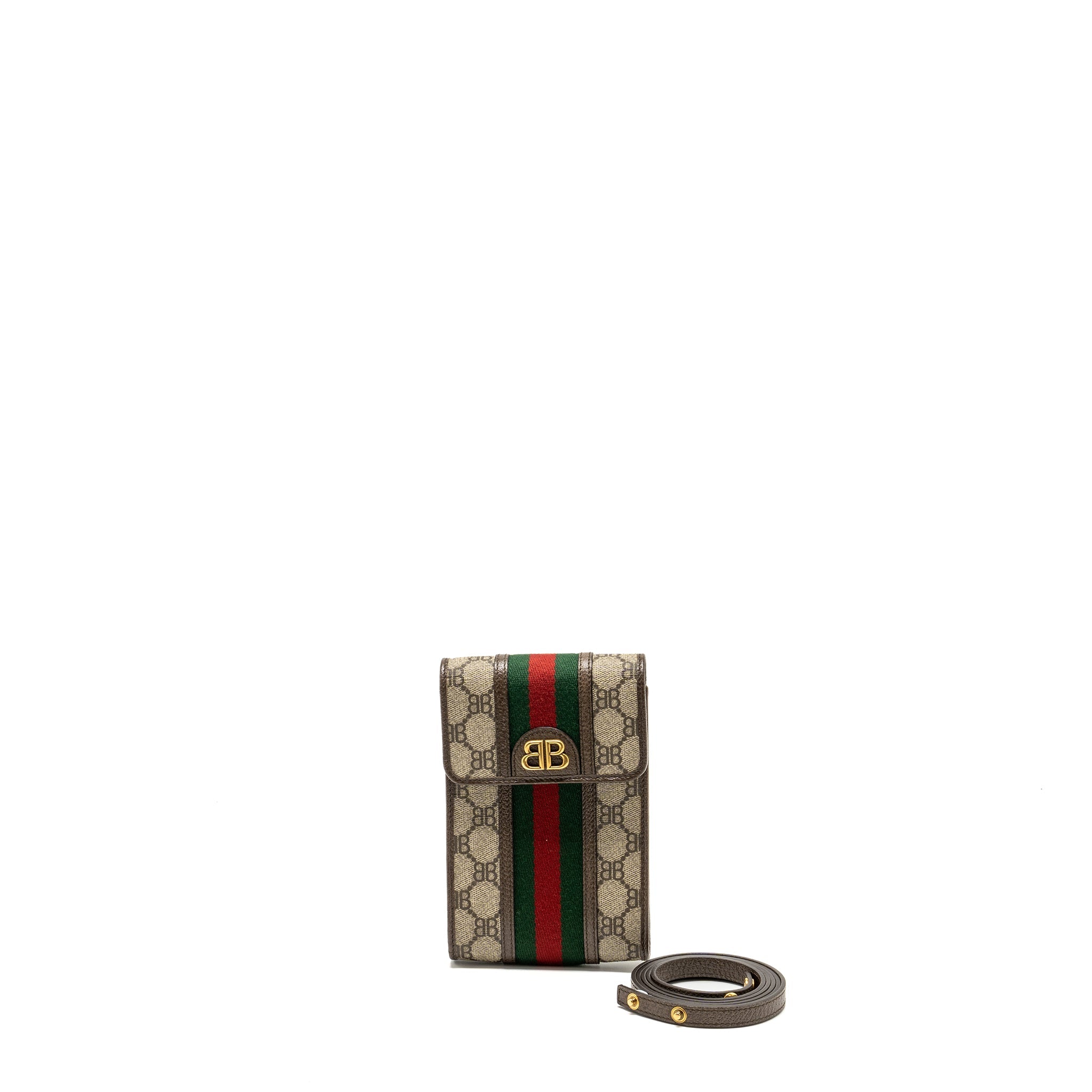 GUCCI X BALENCIAGA THE HACKER PROJECT PHONE CROSSBODY BAG CANVAS/LEATHER BROWN/MULTICOLOUR GHW