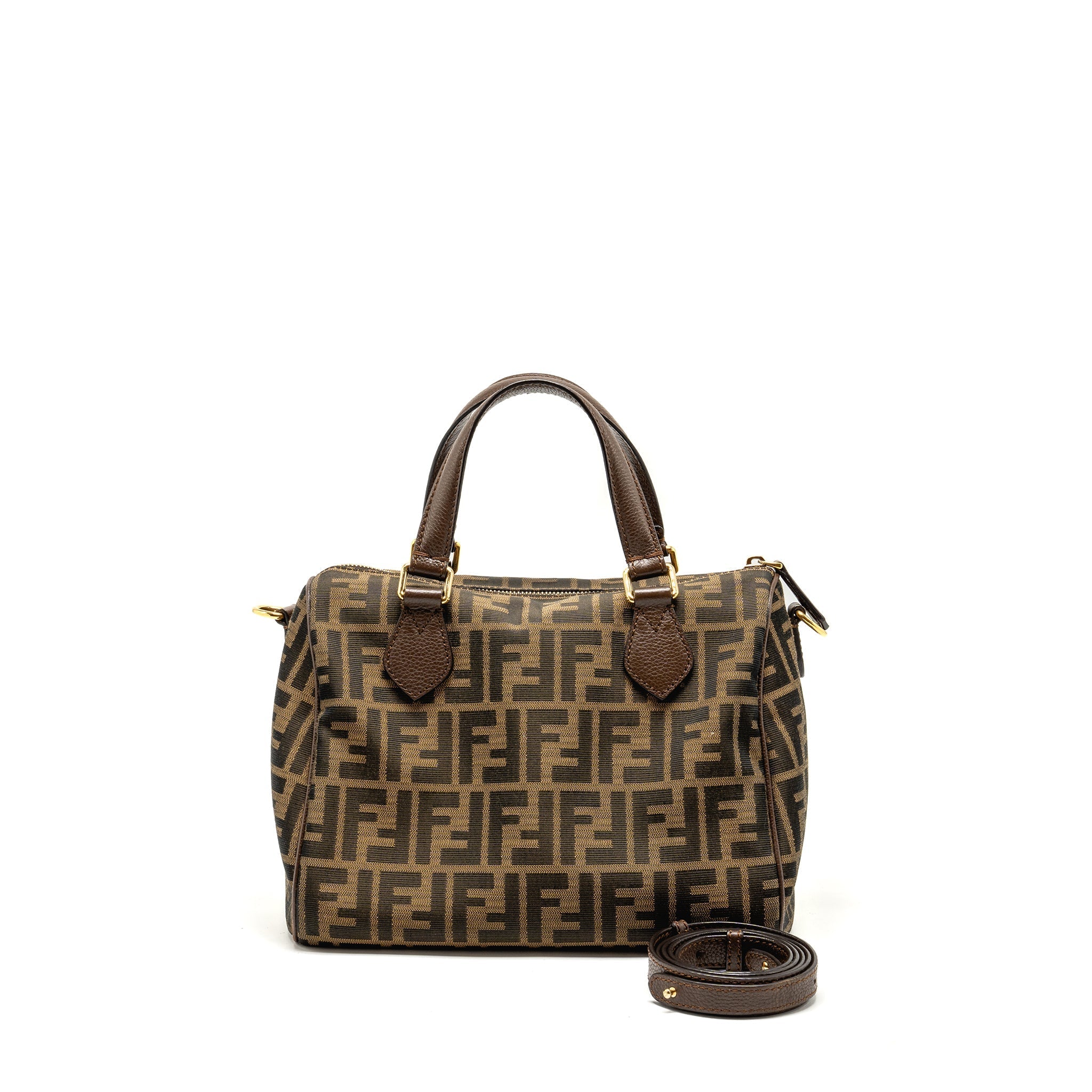 FENDI BOSTON BAG FF JACQUARD CANVAS BROWN GHW