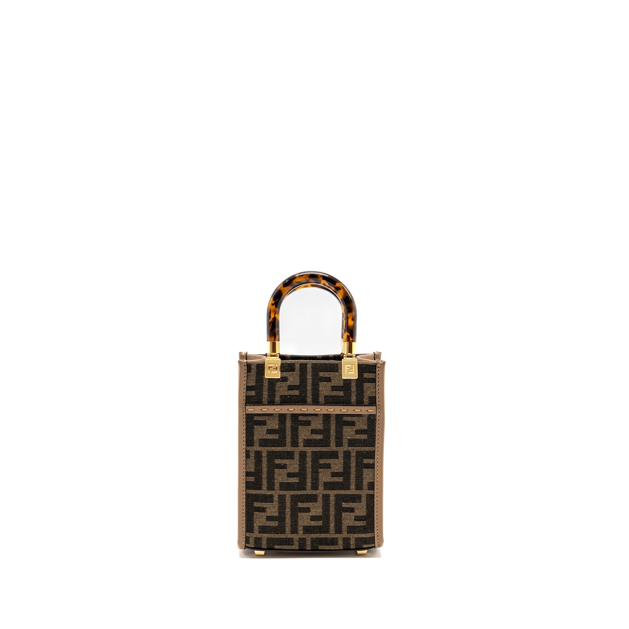 FENDI MINI SUNSHINE SHOPPER BAG FF CANVAS/CALFSKIN BROWN GHW